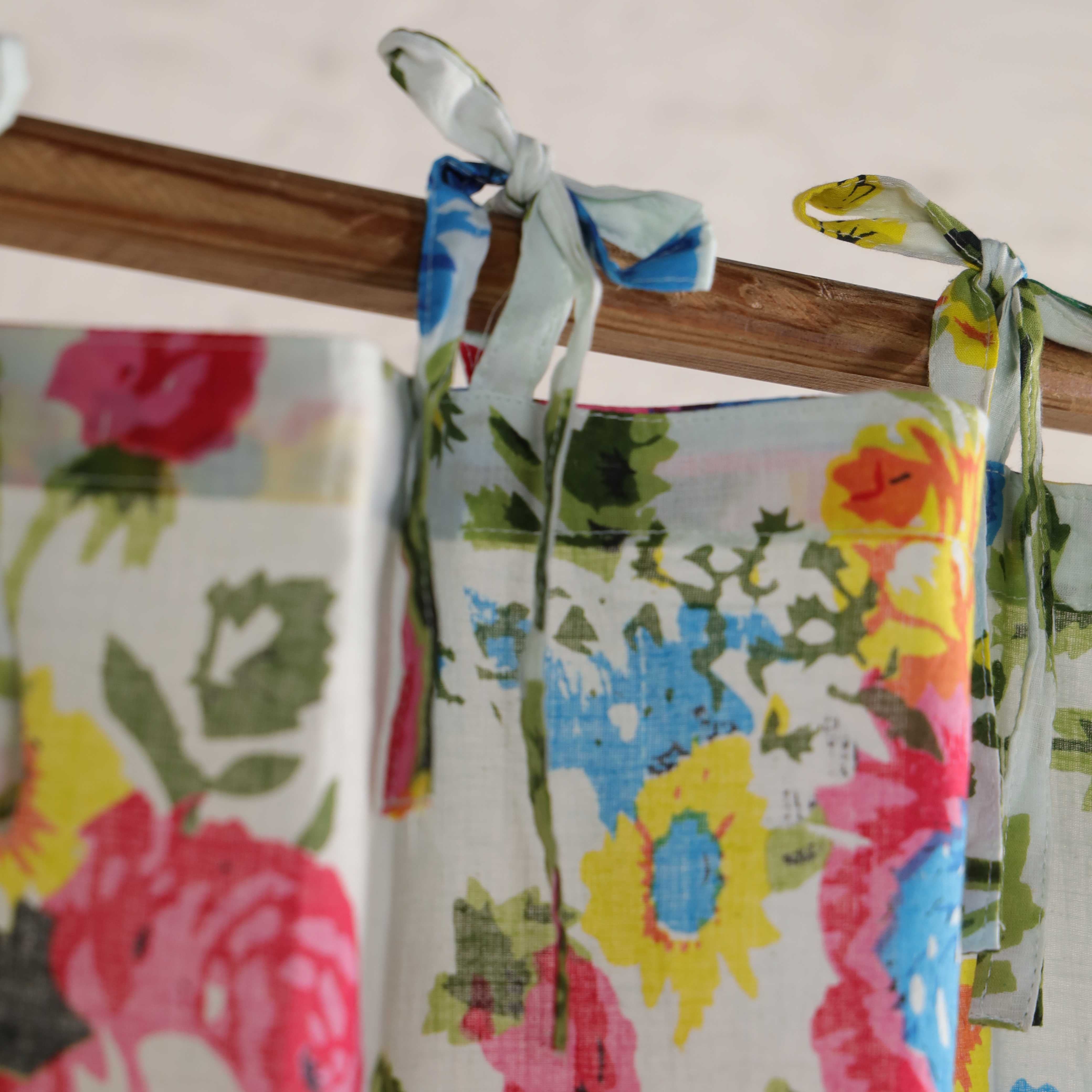 English Country Garden Floral Cotton Curtain – Single Panel Tie Top