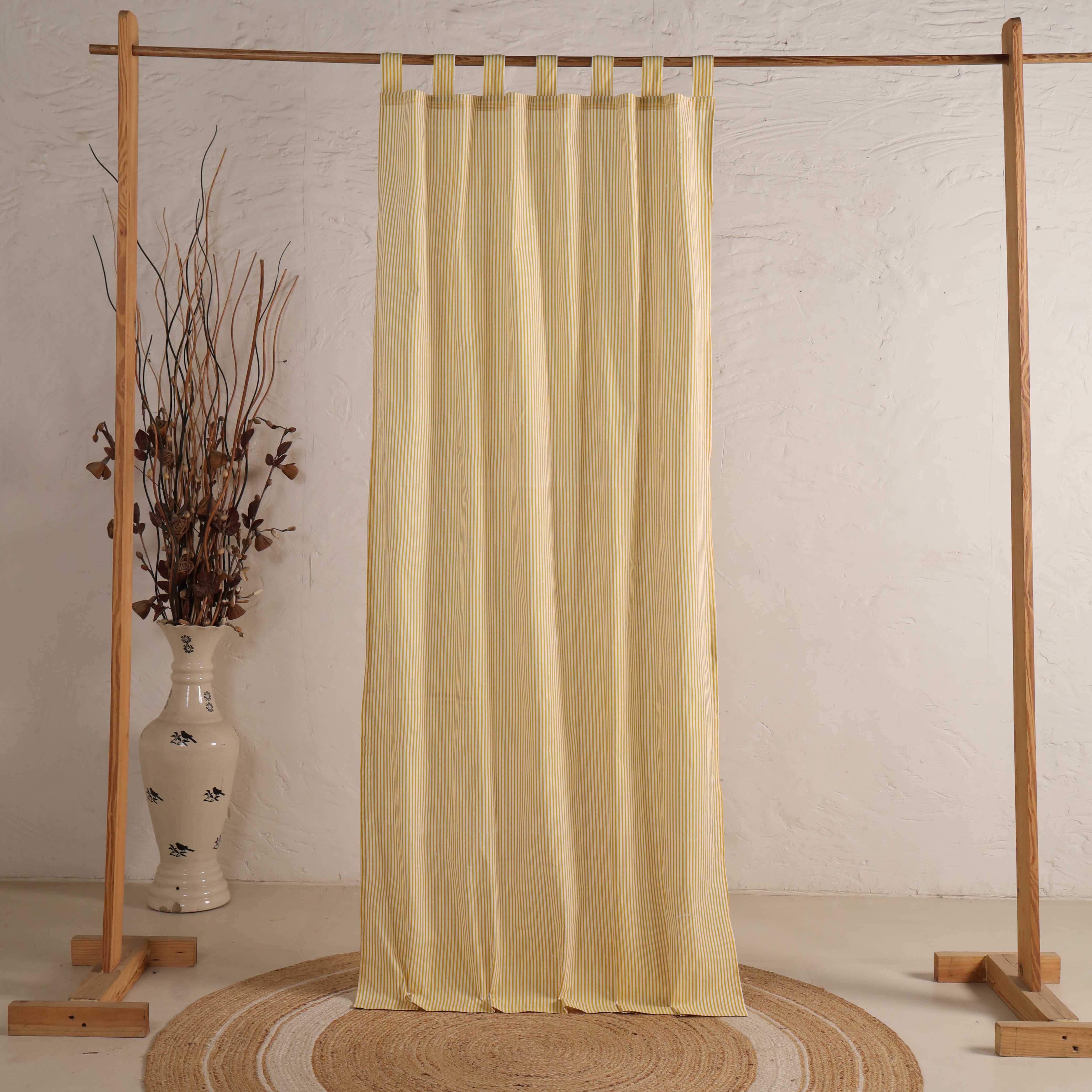 Classic Vertical Pinstripe Cotton Curtain – Single Panel Loop Top