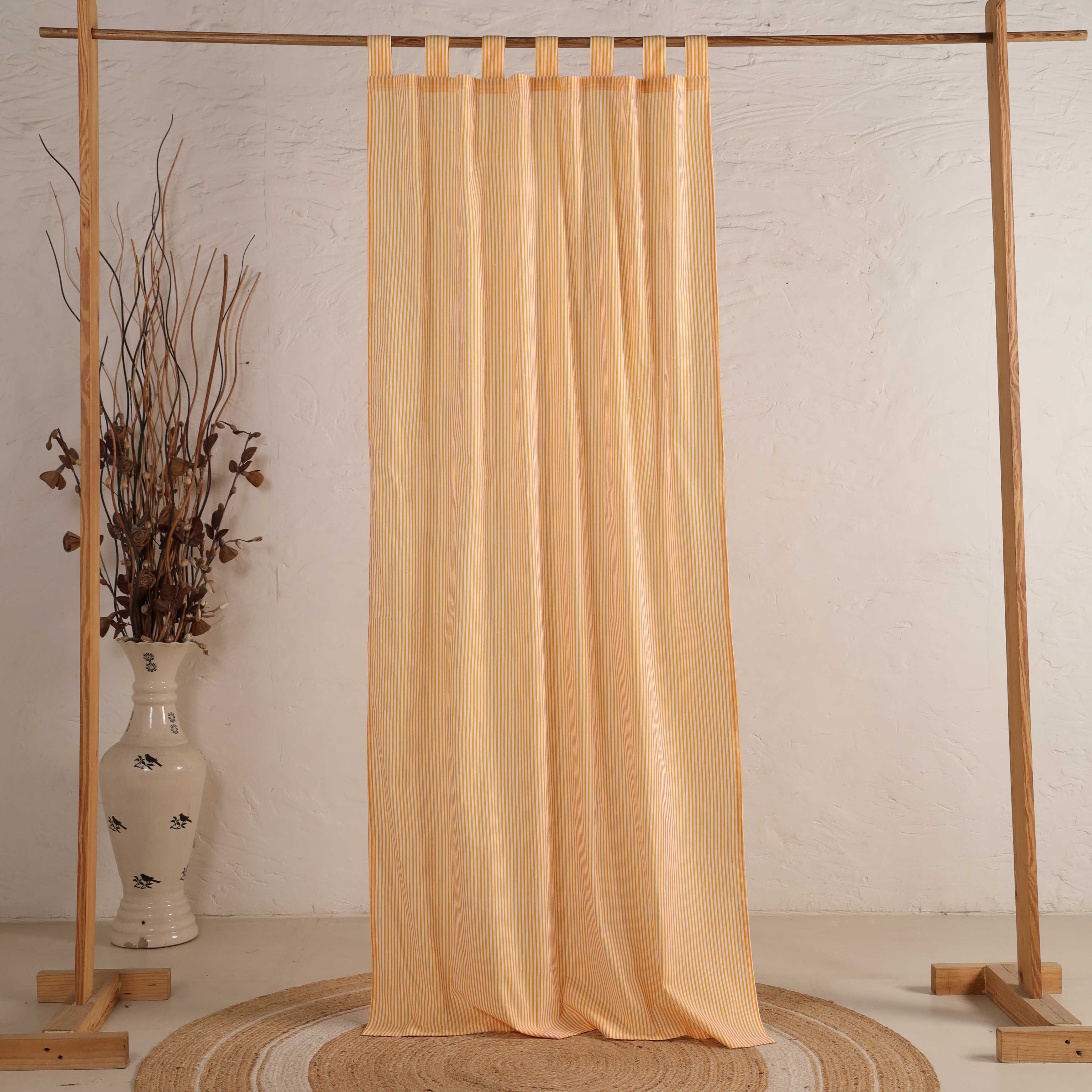 Terracotta Orange Pinstripe Cotton Curtain – Single Panel Loop Top