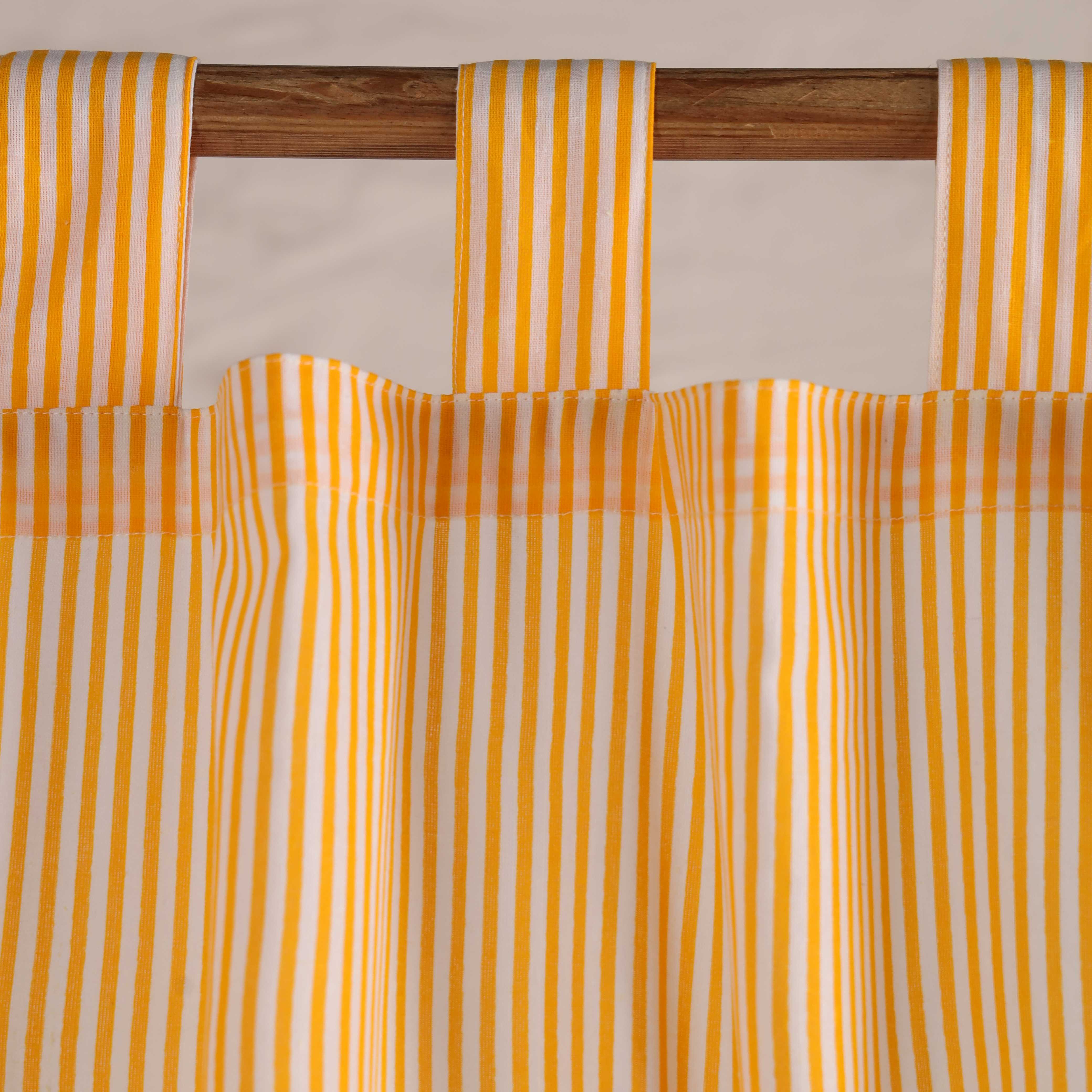 Terracotta Orange Pinstripe Cotton Curtain – Single Panel Loop Top