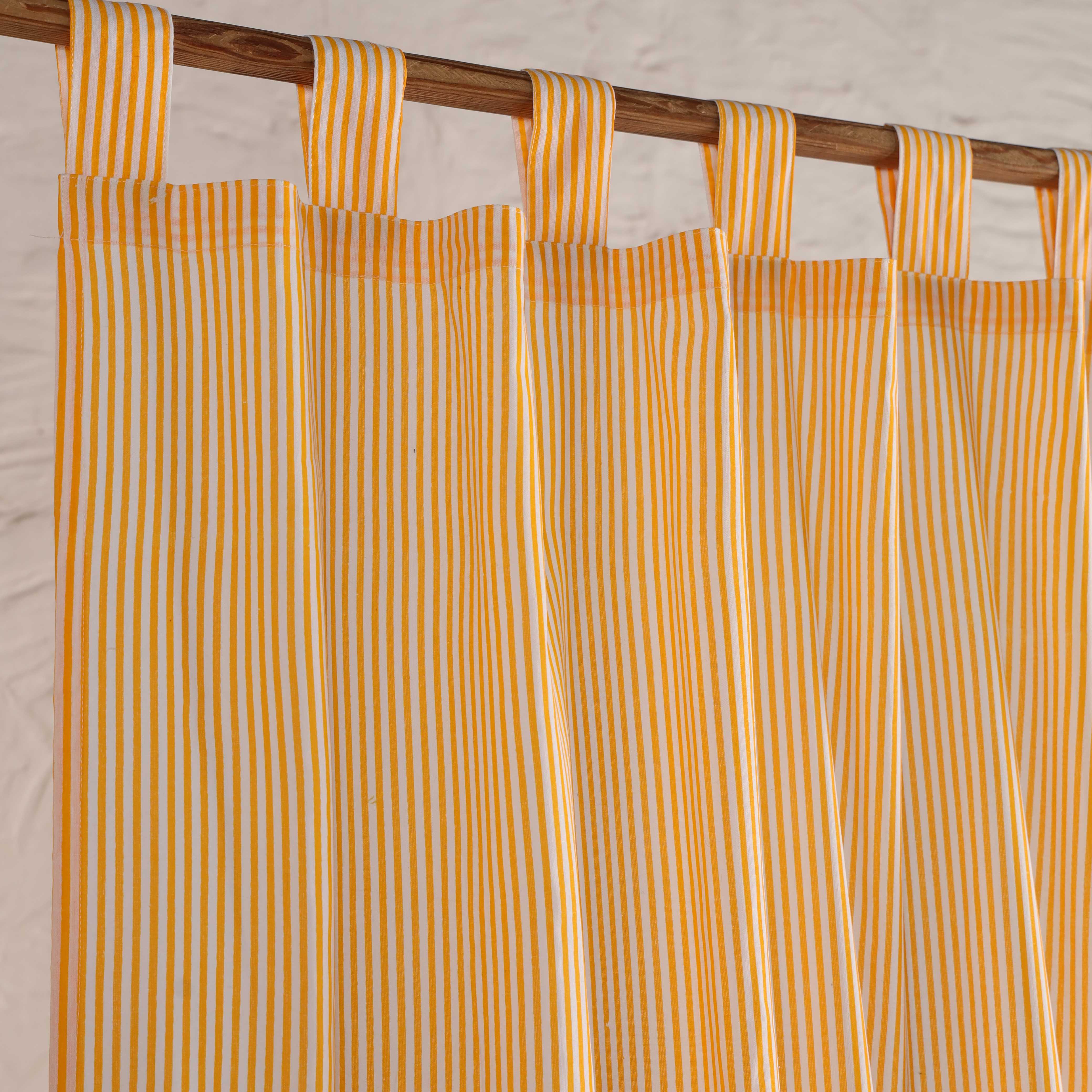 Terracotta Orange Pinstripe Cotton Curtain – Single Panel Loop Top