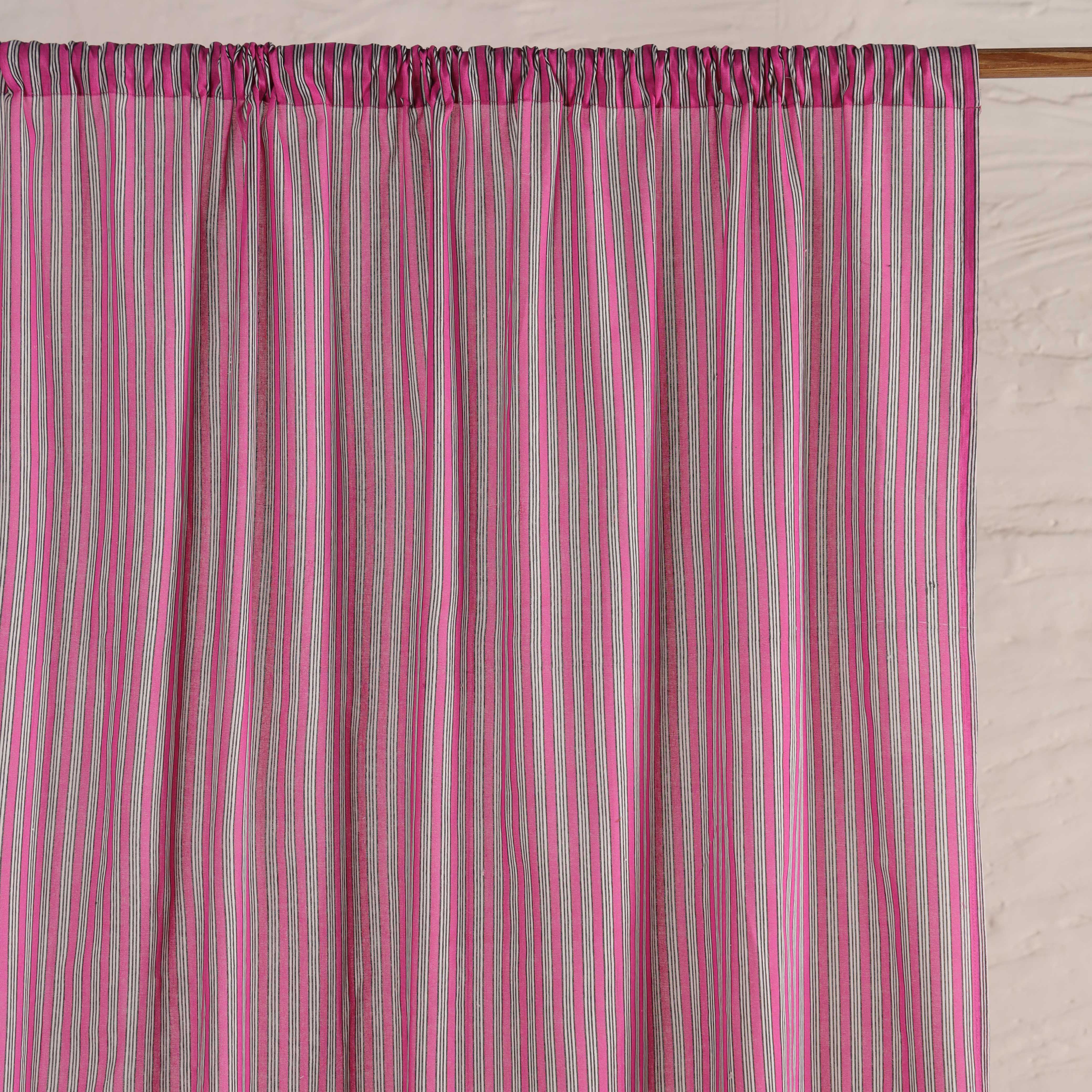 Premium 100% Cotton Magenta Striped Curtain - Single Panel - Modern Boho Vertical Stripe Window Treatment for Living Room & Bedroom