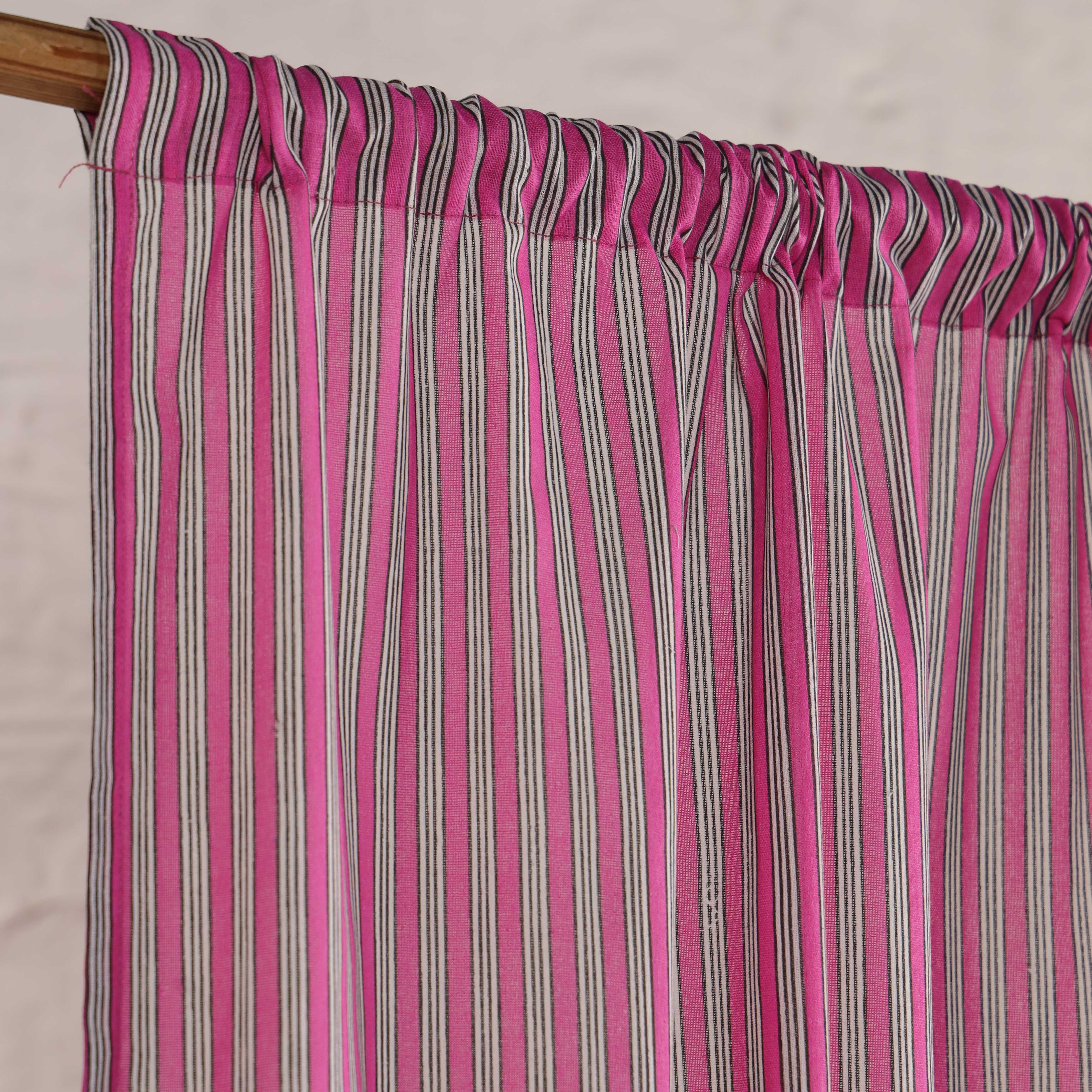 Premium 100% Cotton Magenta Striped Curtain - Single Panel - Modern Boho Vertical Stripe Window Treatment for Living Room & Bedroom