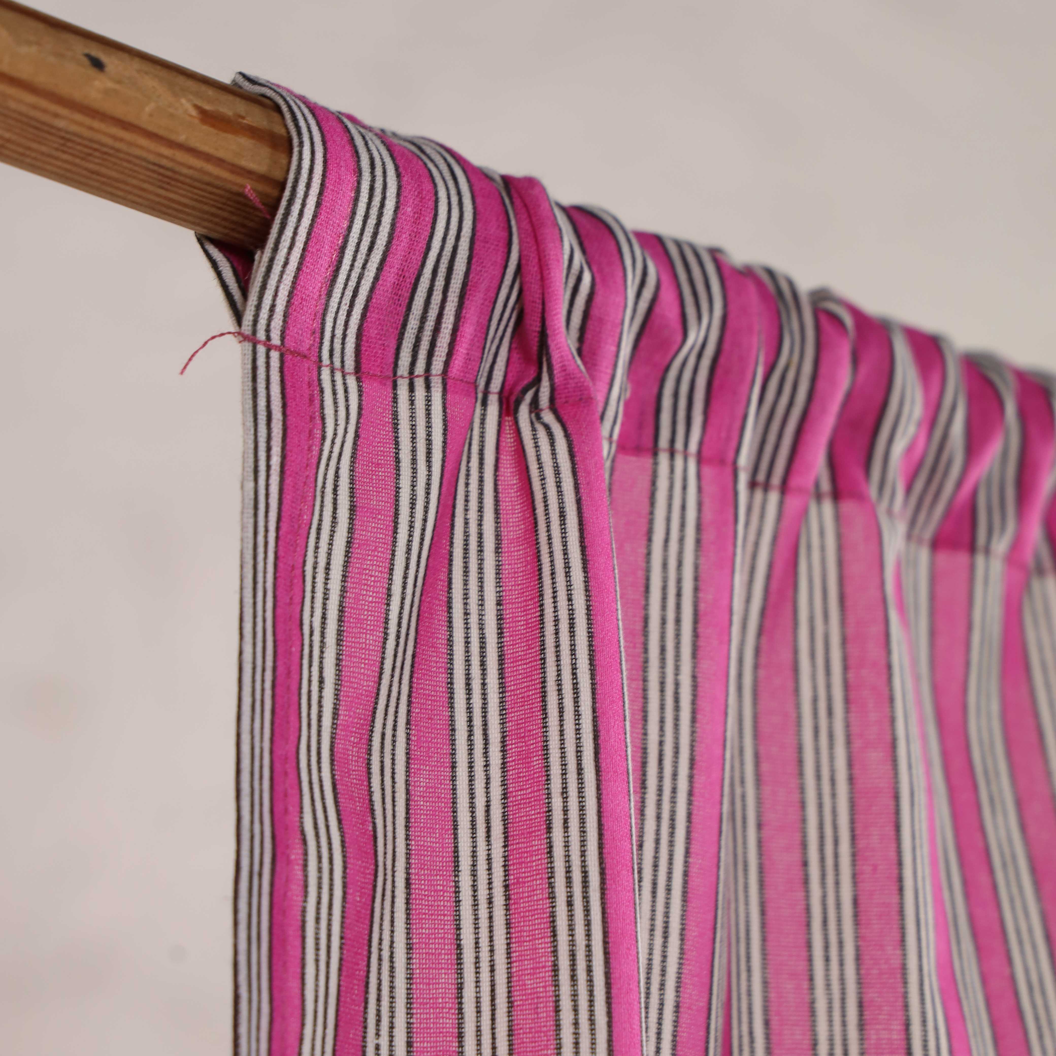 Premium 100% Cotton Magenta Striped Curtain - Single Panel - Modern Boho Vertical Stripe Window Treatment for Living Room & Bedroom