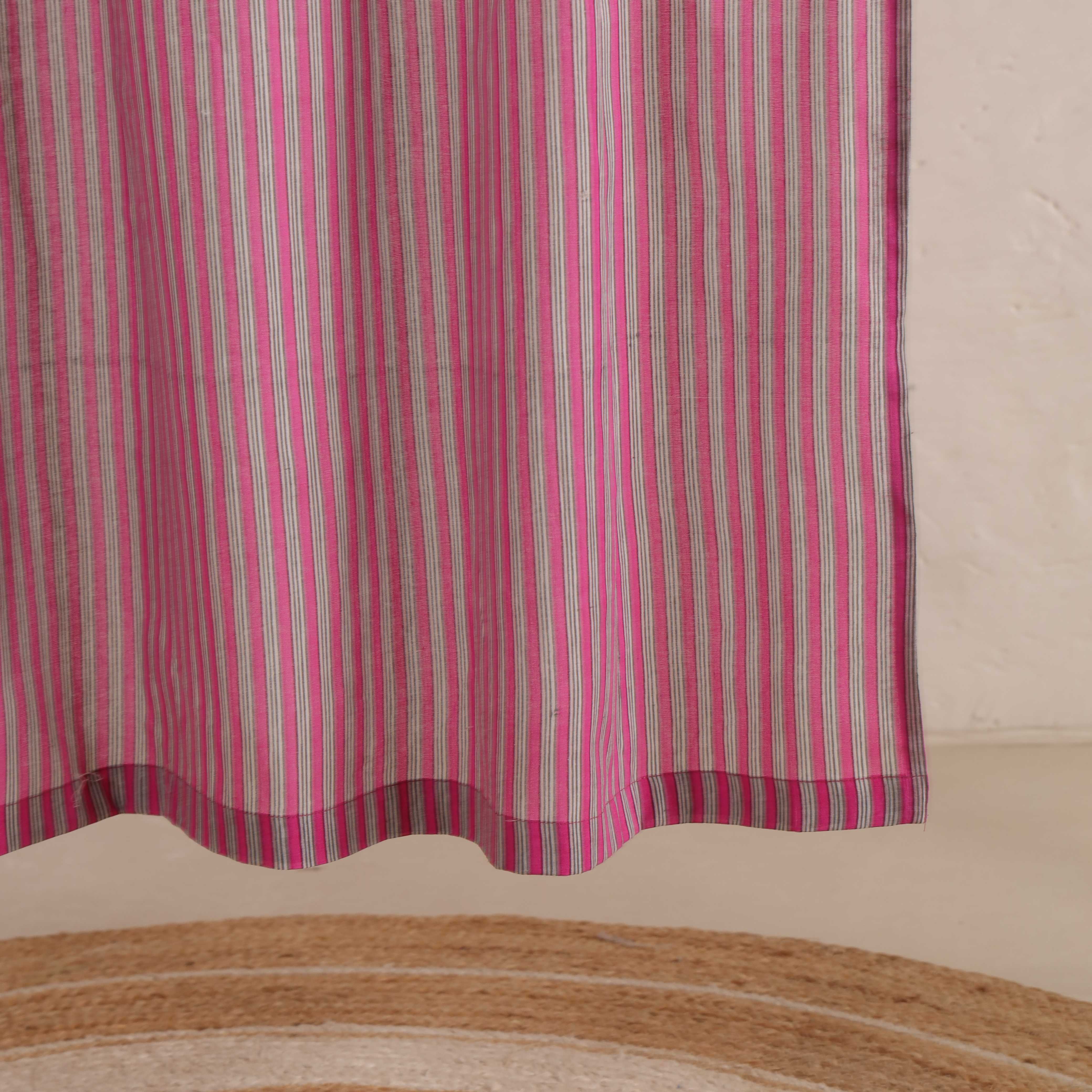 Premium 100% Cotton Magenta Striped Curtain - Single Panel - Modern Boho Vertical Stripe Window Treatment for Living Room & Bedroom