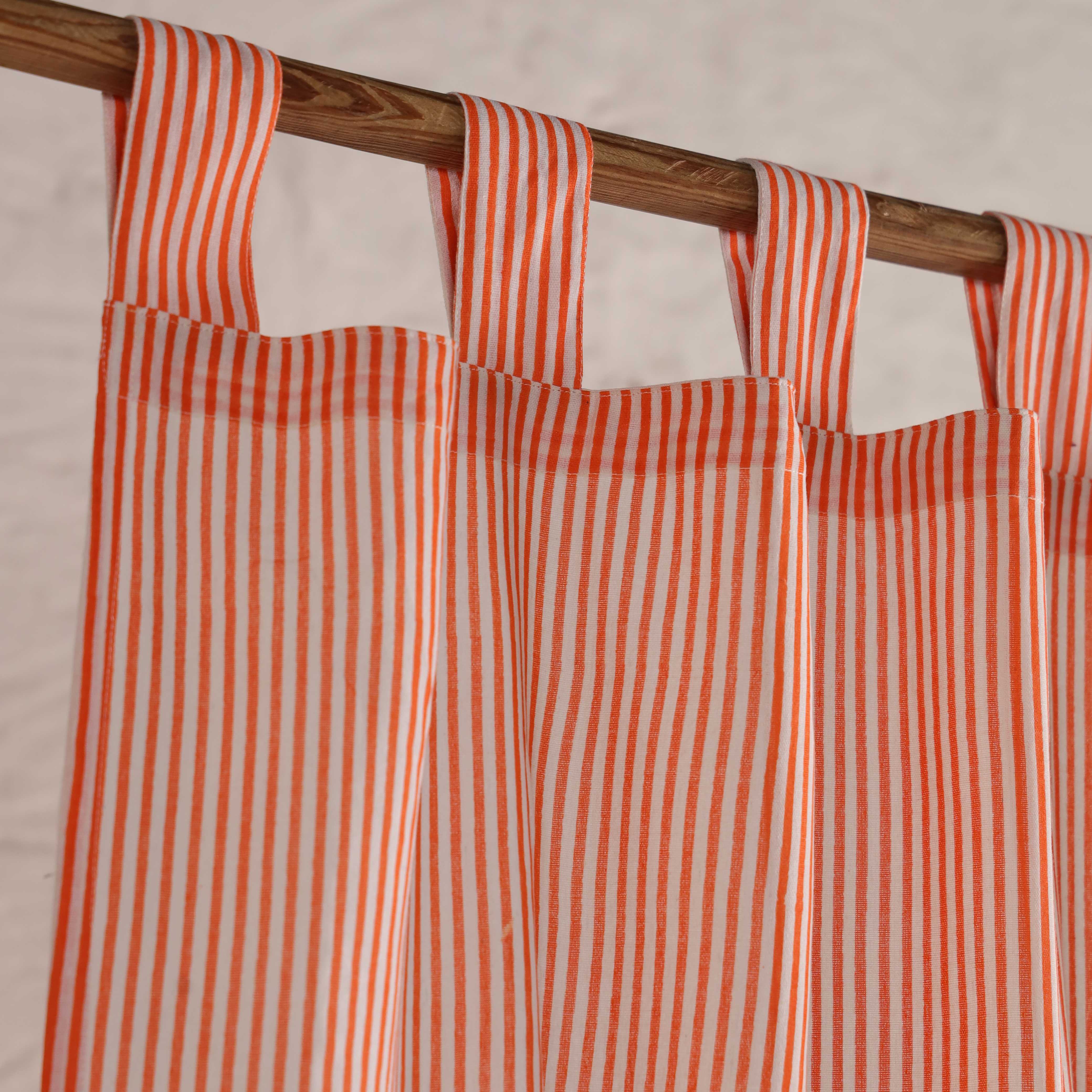 Premium 100% Cotton Coral Peach Striped Curtain - Single Panel - Modern Farmhouse Tab Top Window Treatment for Living Room & Bedroom