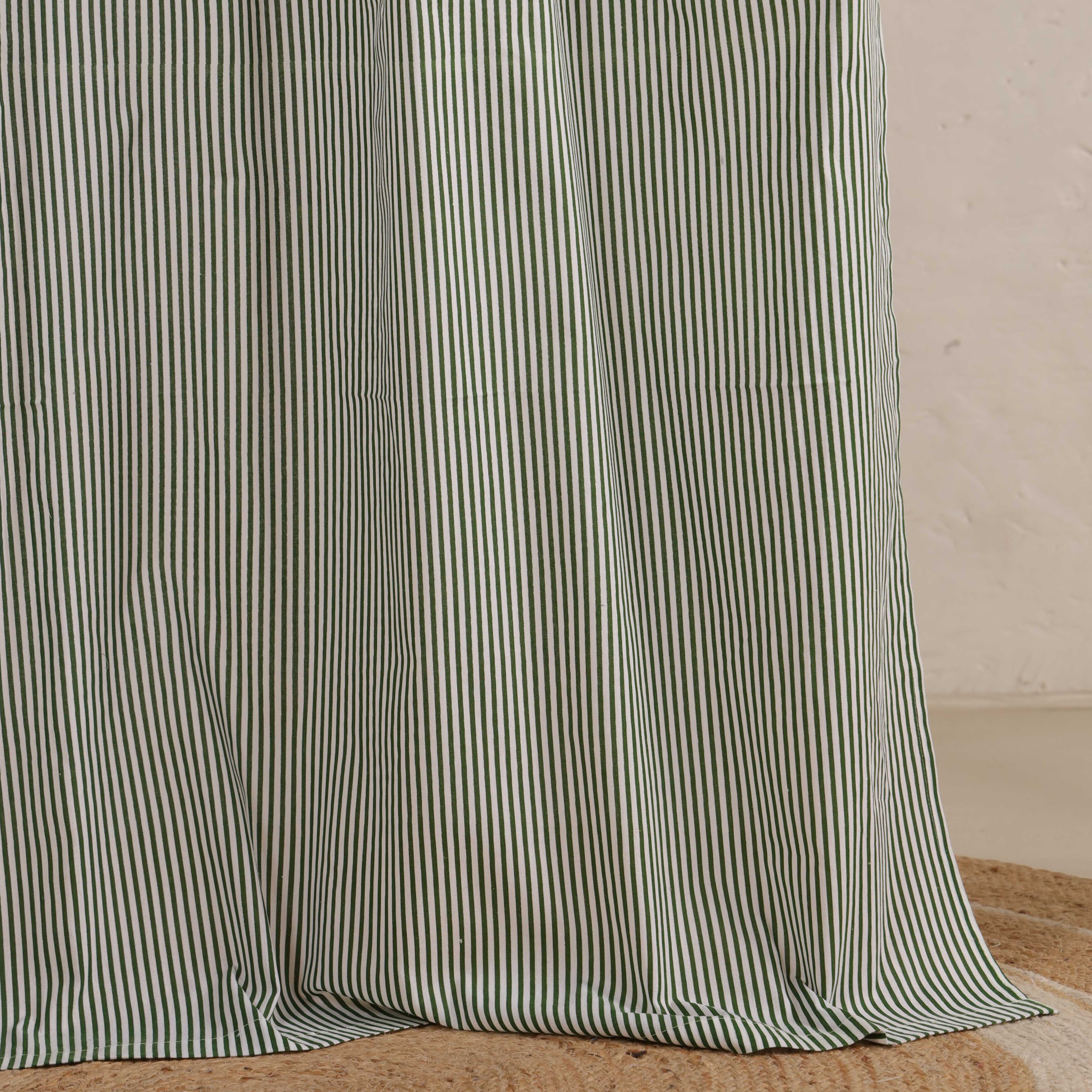 Premium 100% Cotton Sage Green Striped Curtain - Single Panel - Modern Farmhouse Tab Top Window Treatment for Living Room & Bedroom