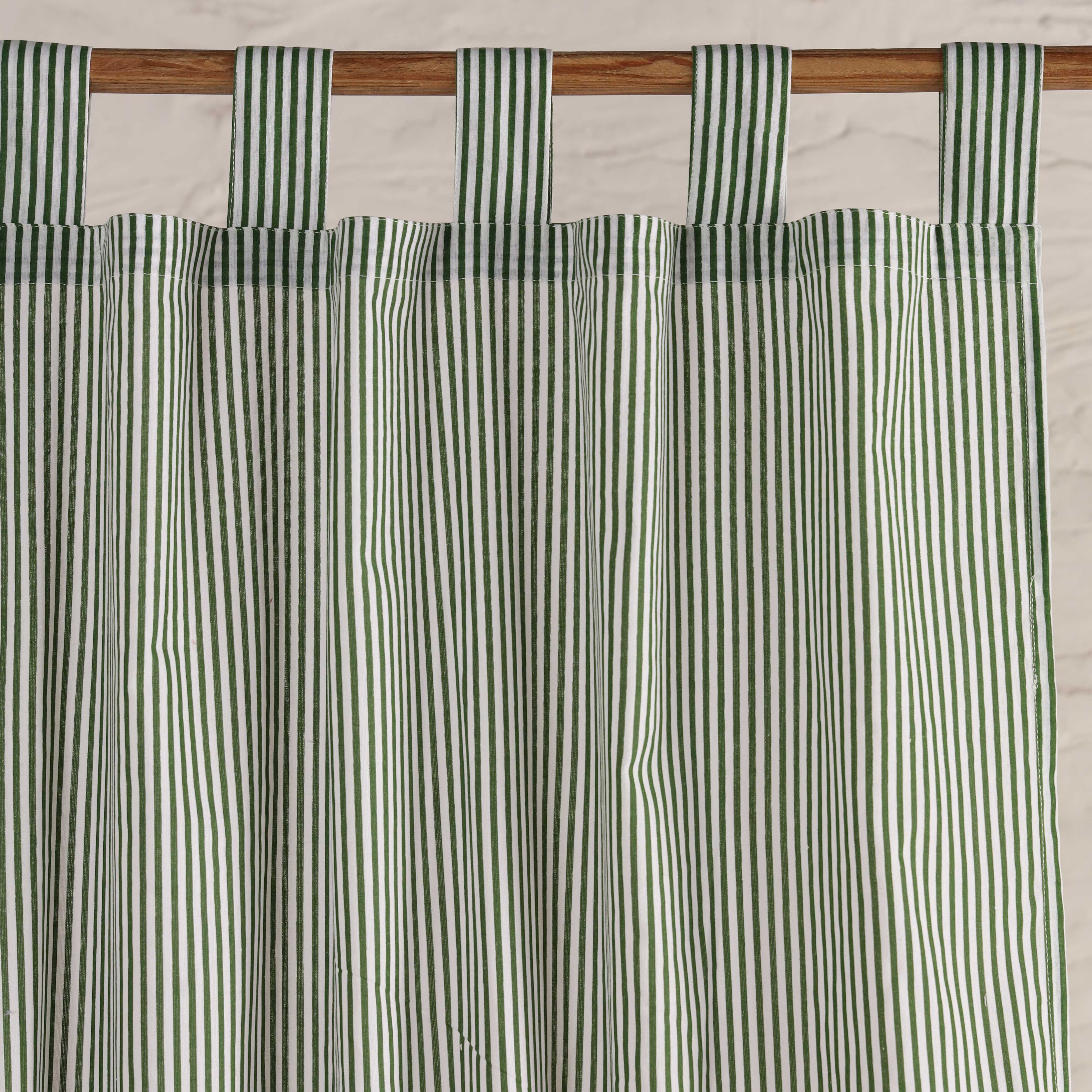Premium 100% Cotton Sage Green Striped Curtain - Single Panel - Modern Farmhouse Tab Top Window Treatment for Living Room & Bedroom