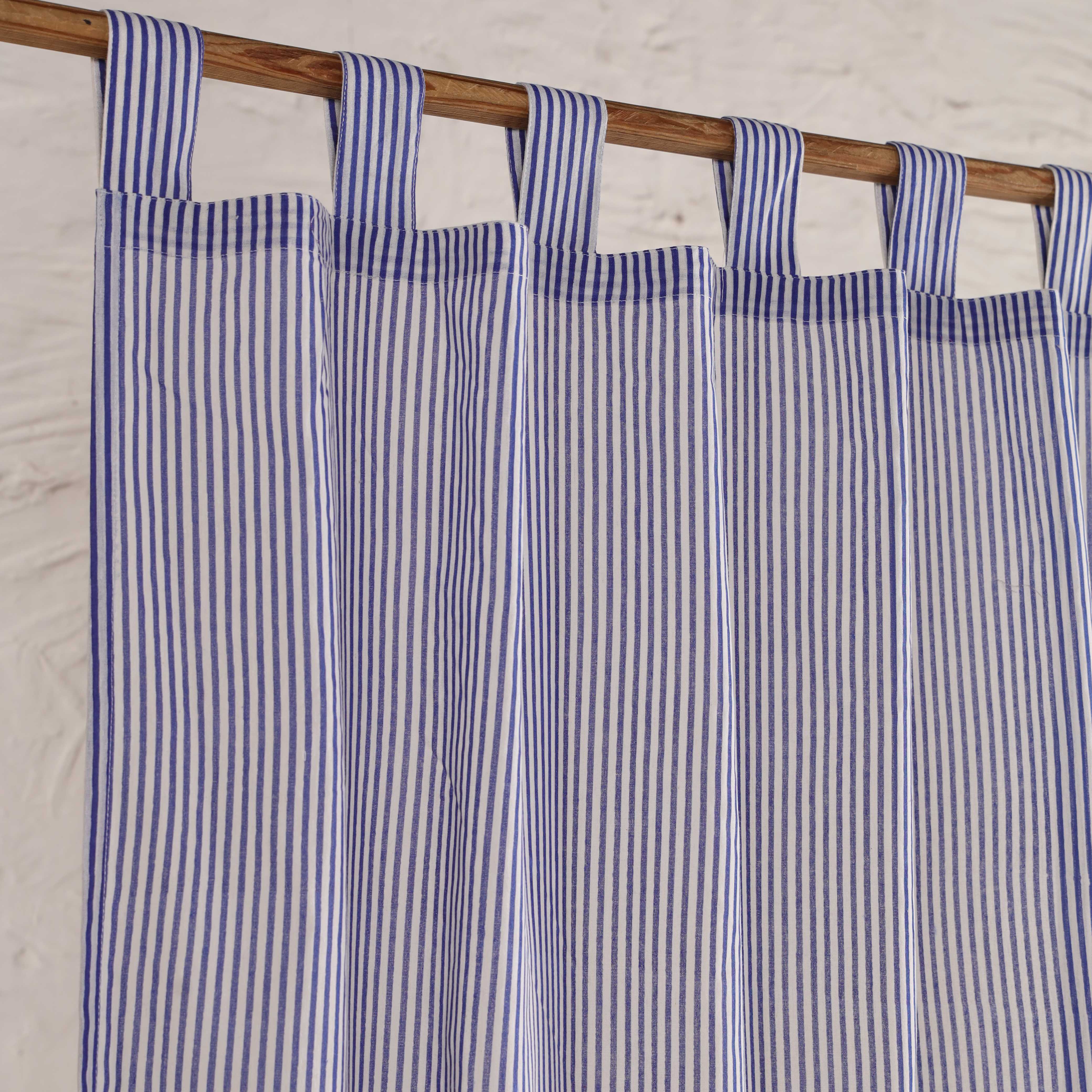 Premium 100% Cotton Navy Blue Striped Curtain - Single Panel - Modern Coastal Tab Top Window Treatment for Living Room & Bedroom