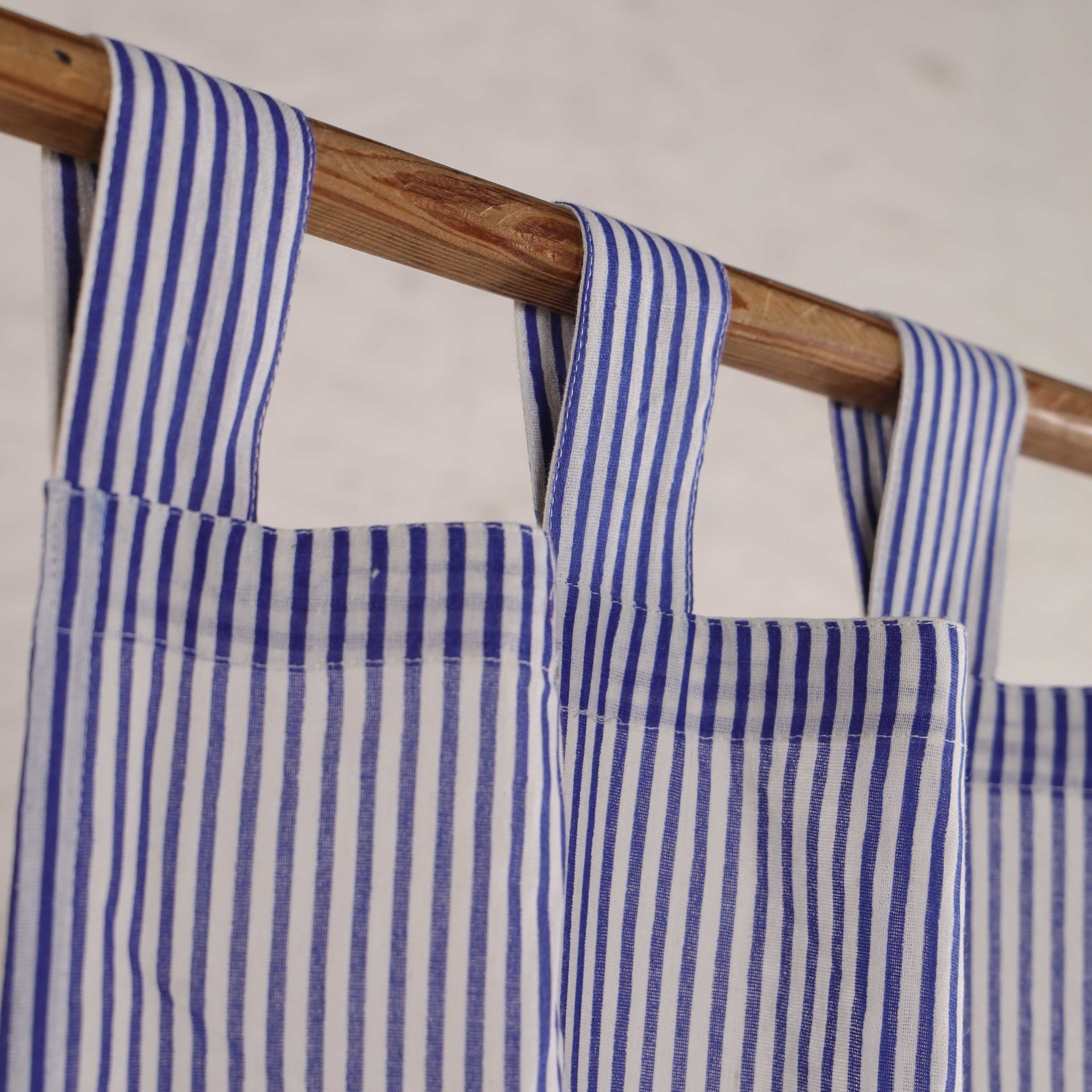 Premium 100% Cotton Navy Blue Striped Curtain - Single Panel - Modern Coastal Tab Top Window Treatment for Living Room & Bedroom