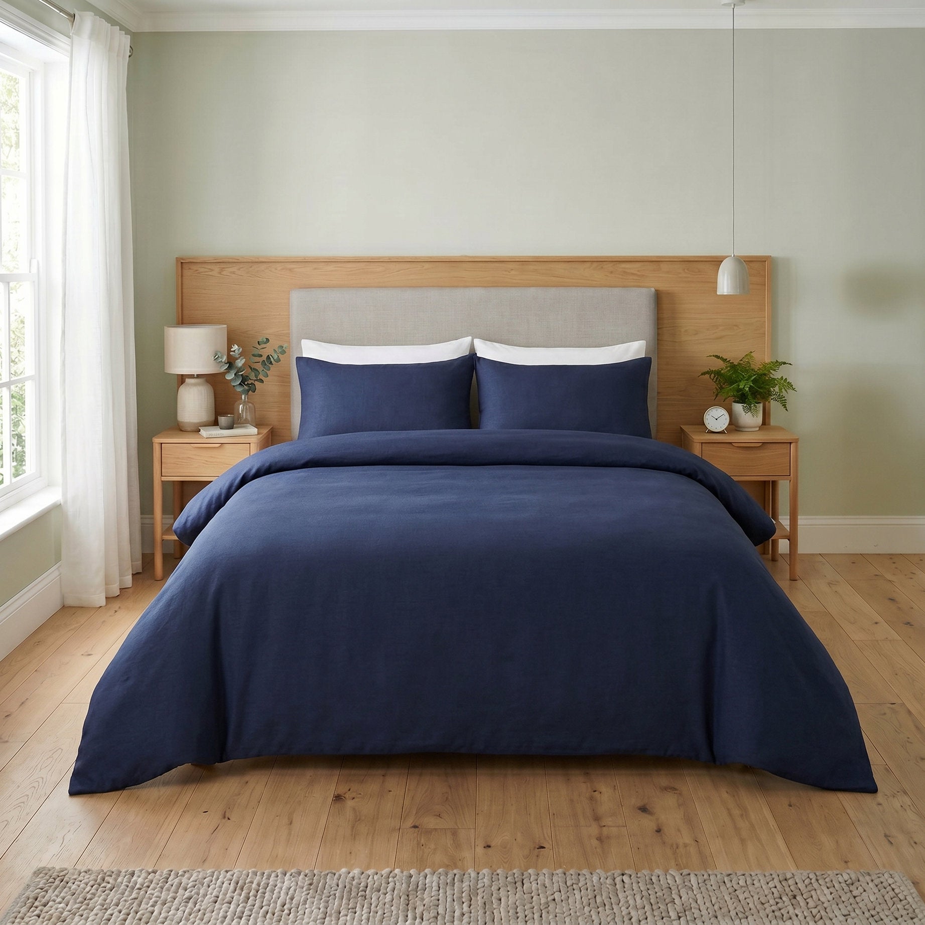 Solid Navy Blue Cotton Bedding Set - Deep Indigo Boho Duvet Cover