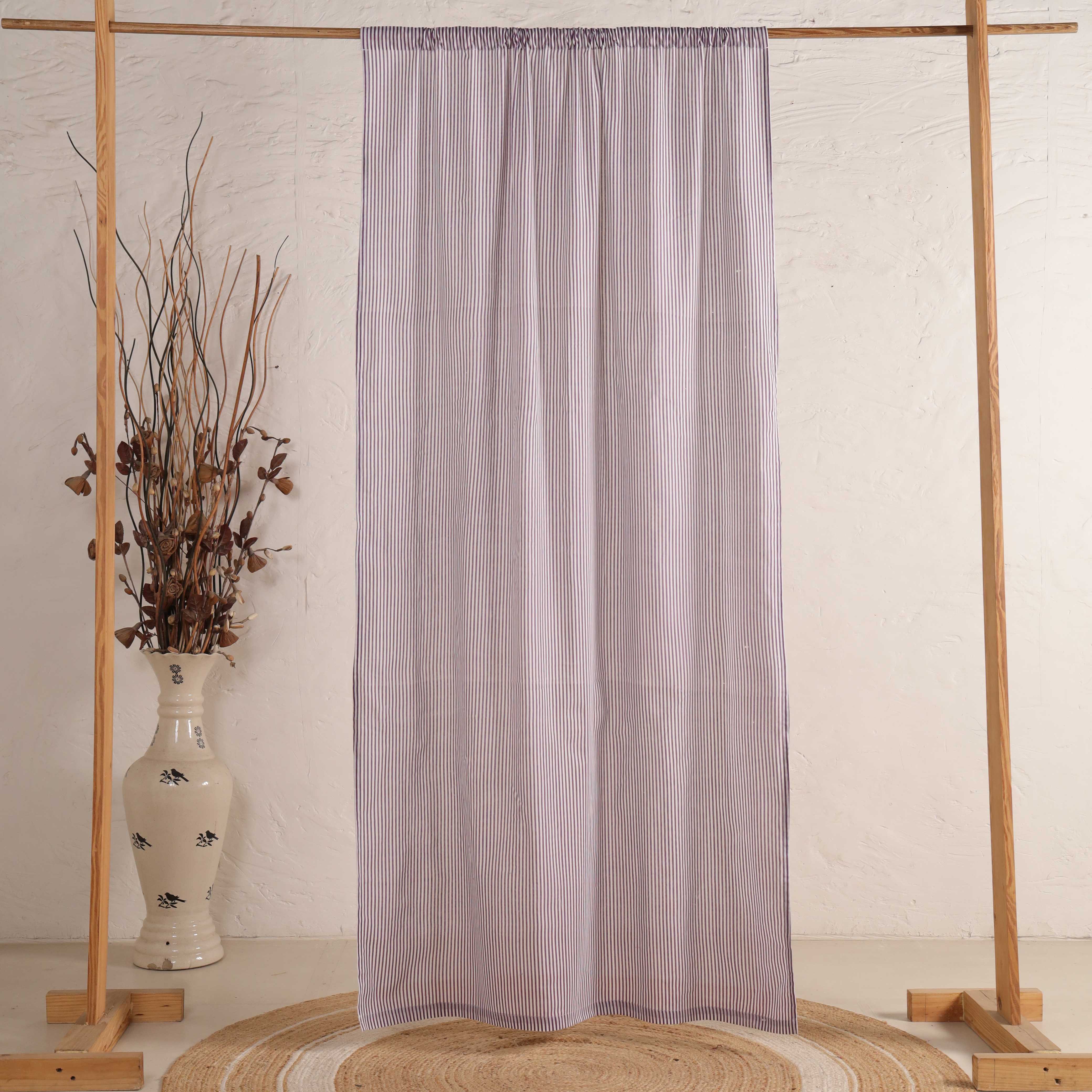 Premium 100% Cotton Pinstripe Curtain - Modern Charcoal & White Ticking Stripe Window Treatment (Single Panel)