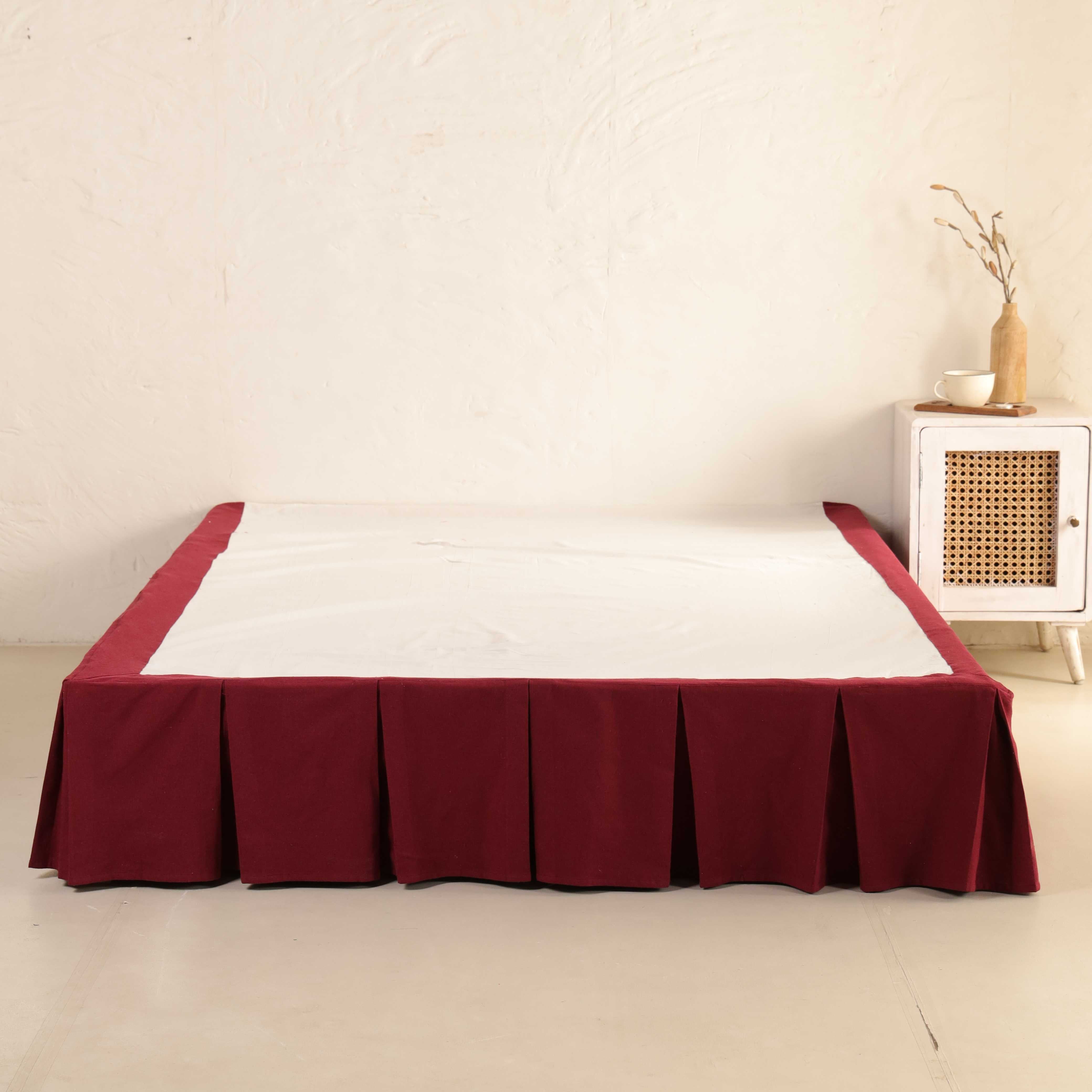 Imperial Burgundy Box Pleat Bedskirt – Luxury Cotton Bed Valance & Premium Dust Ruffle