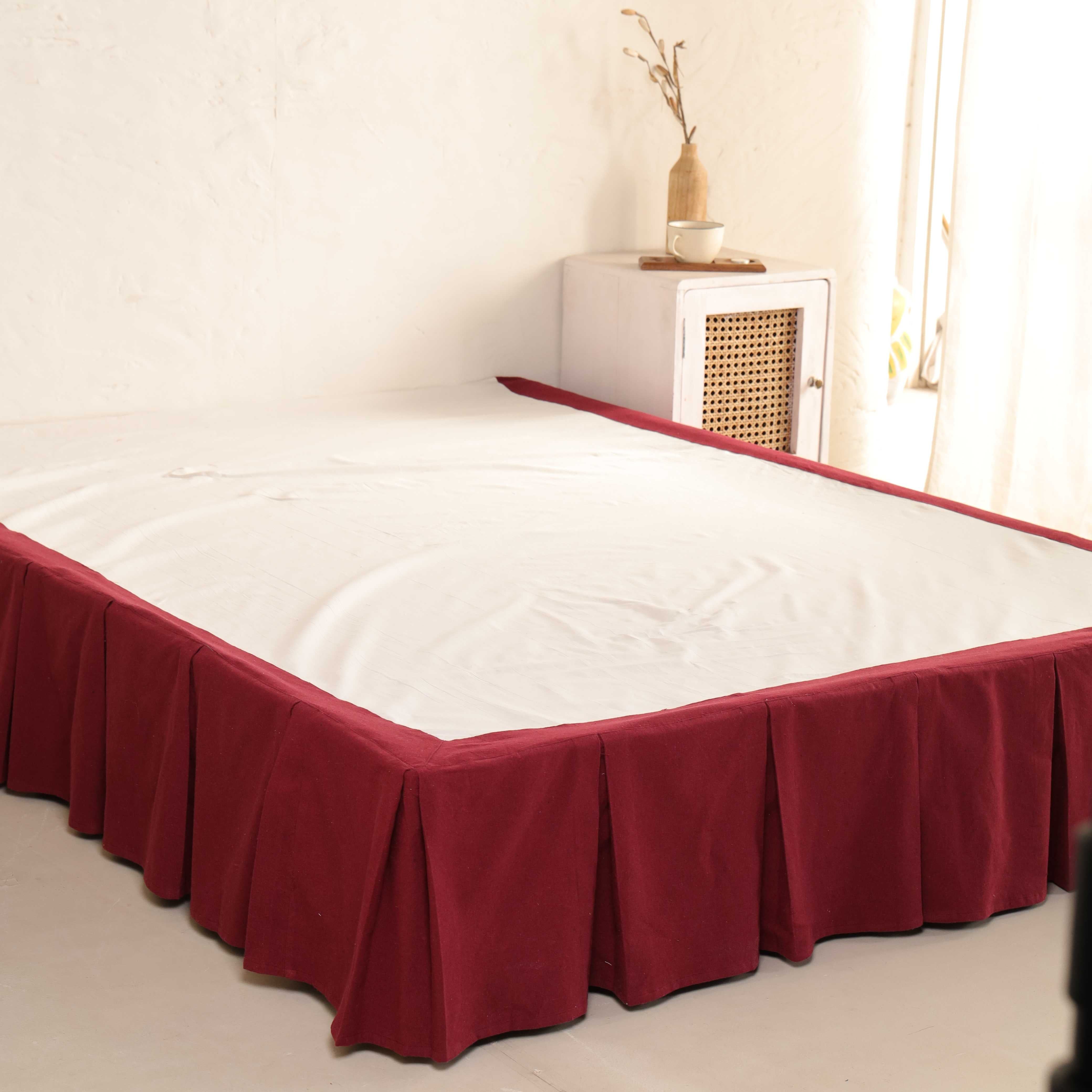 Imperial Burgundy Box Pleat Bedskirt – Luxury Cotton Bed Valance & Premium Dust Ruffle