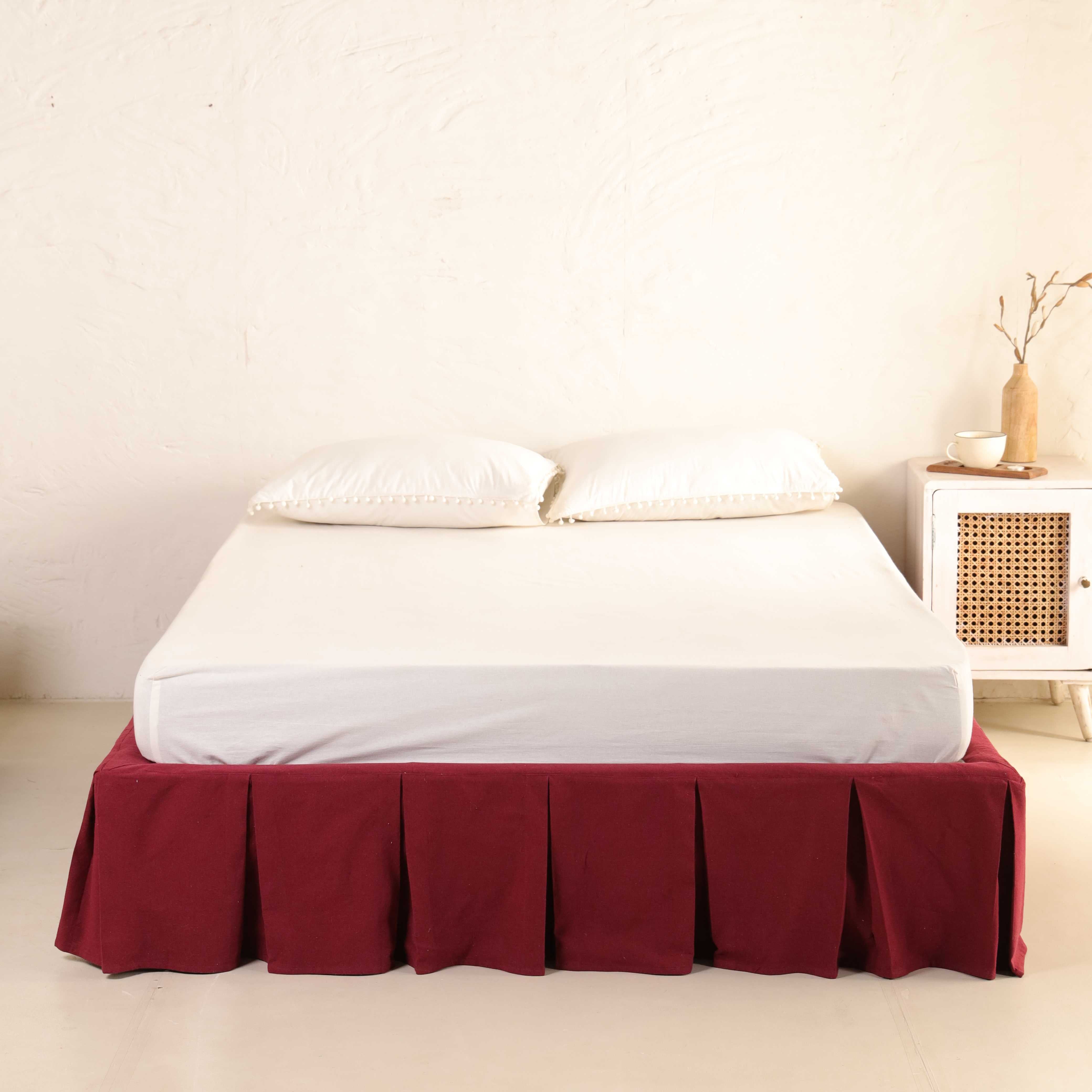 Imperial Burgundy Box Pleat Bedskirt – Luxury Cotton Bed Valance & Premium Dust Ruffle