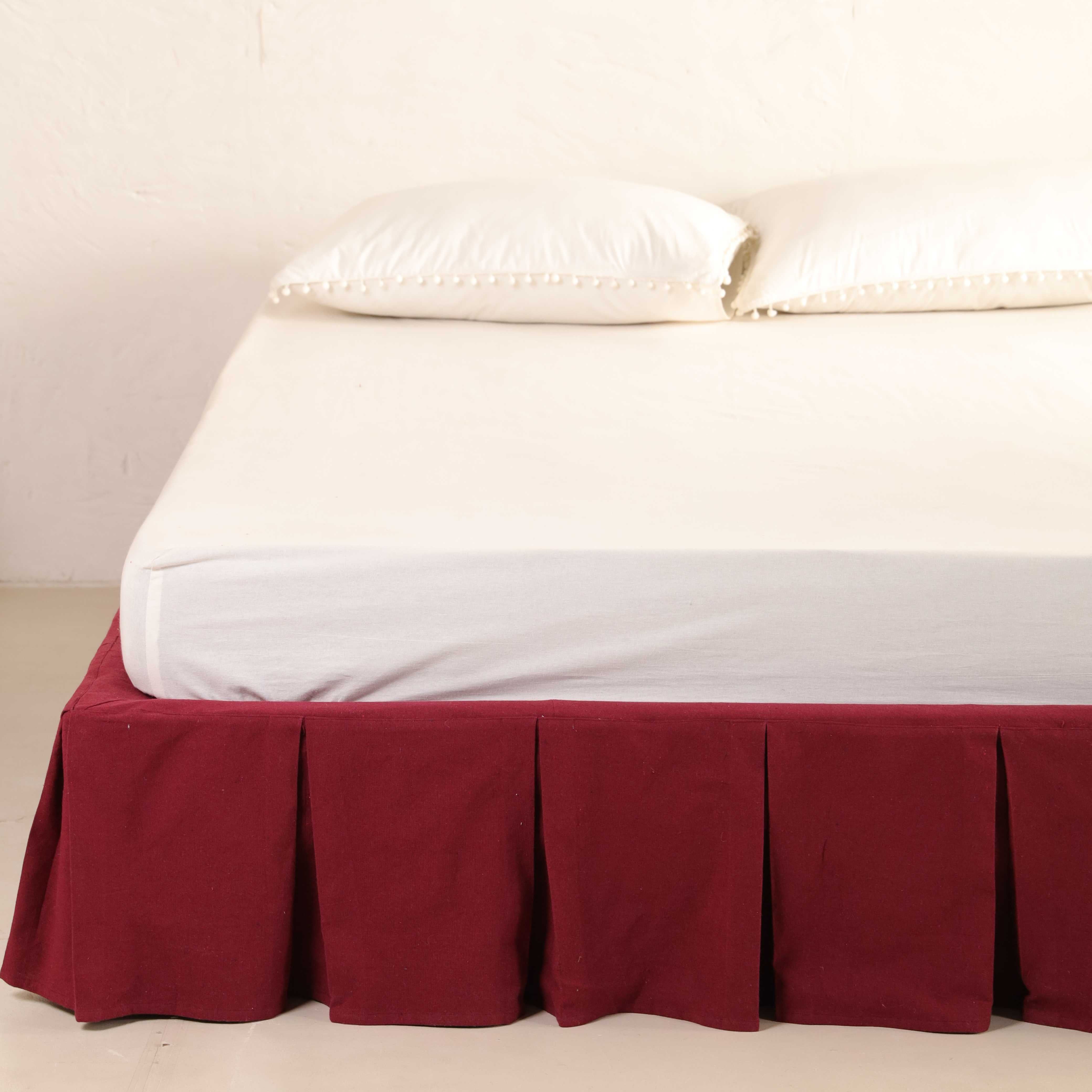 Imperial Burgundy Box Pleat Bedskirt – Luxury Cotton Bed Valance & Premium Dust Ruffle