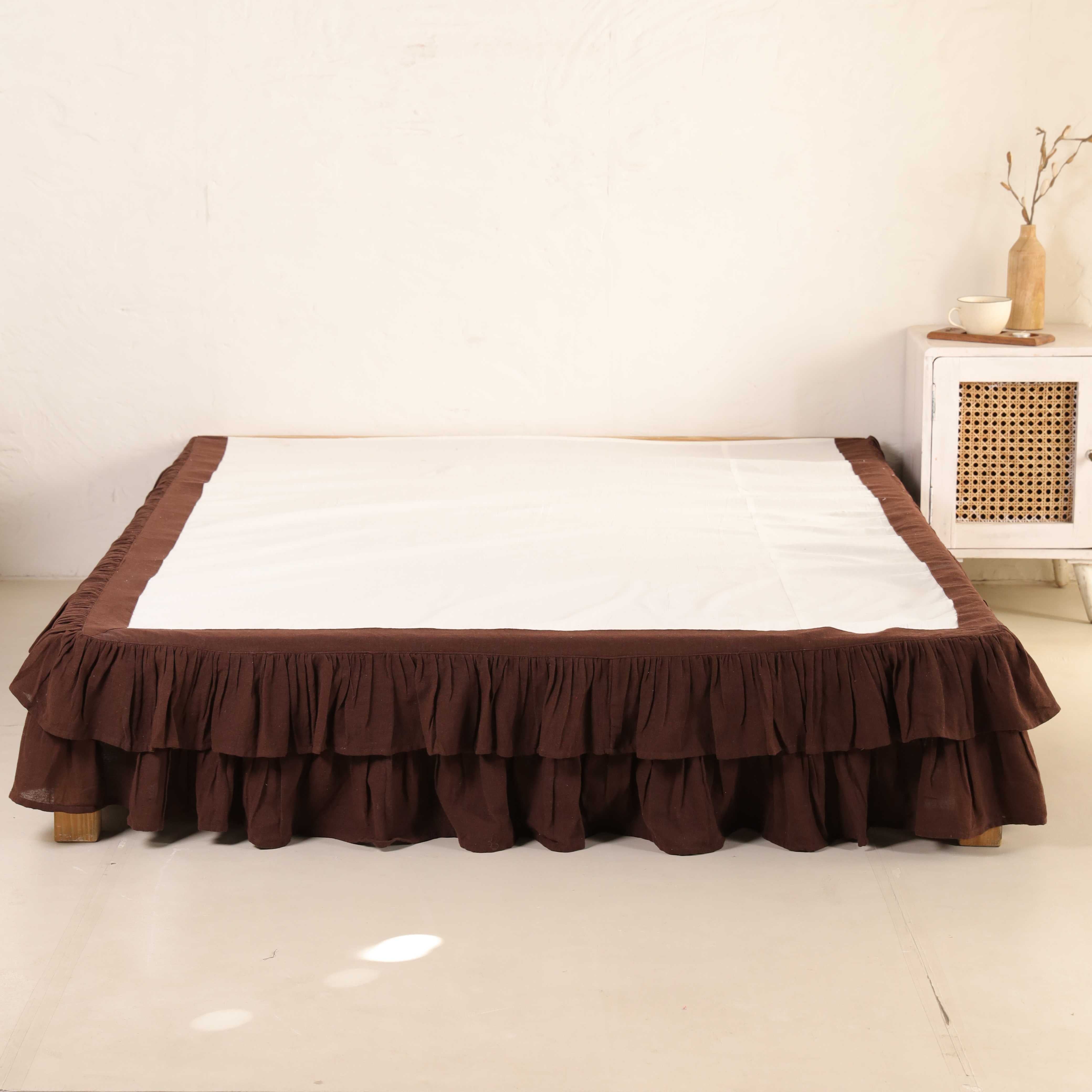 Chocolate Truffle Tiered Bedskirt – Boho Ruffled Bed Valance & Luxury Dust Ruffle