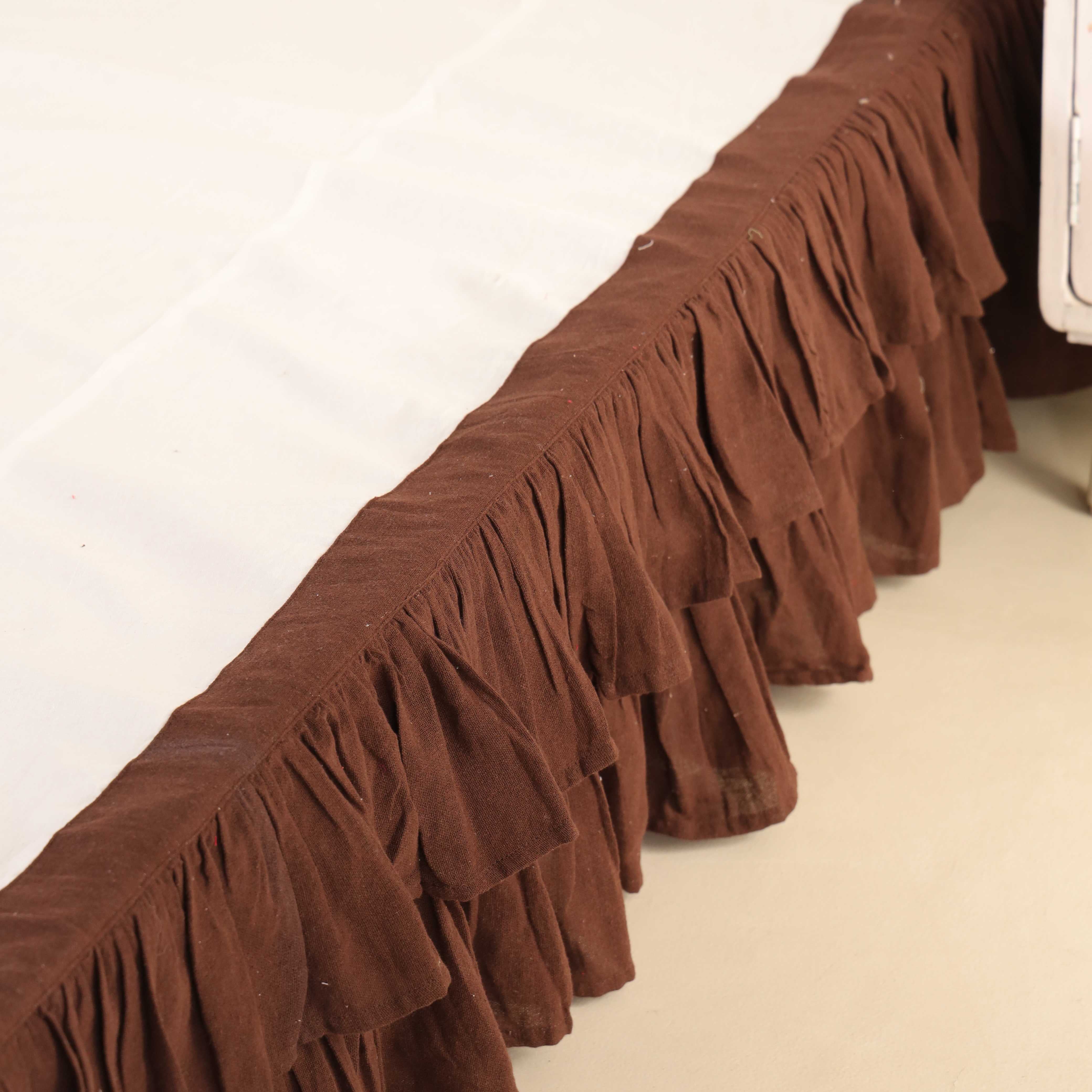 Chocolate Truffle Tiered Bedskirt – Boho Ruffled Bed Valance & Luxury Dust Ruffle