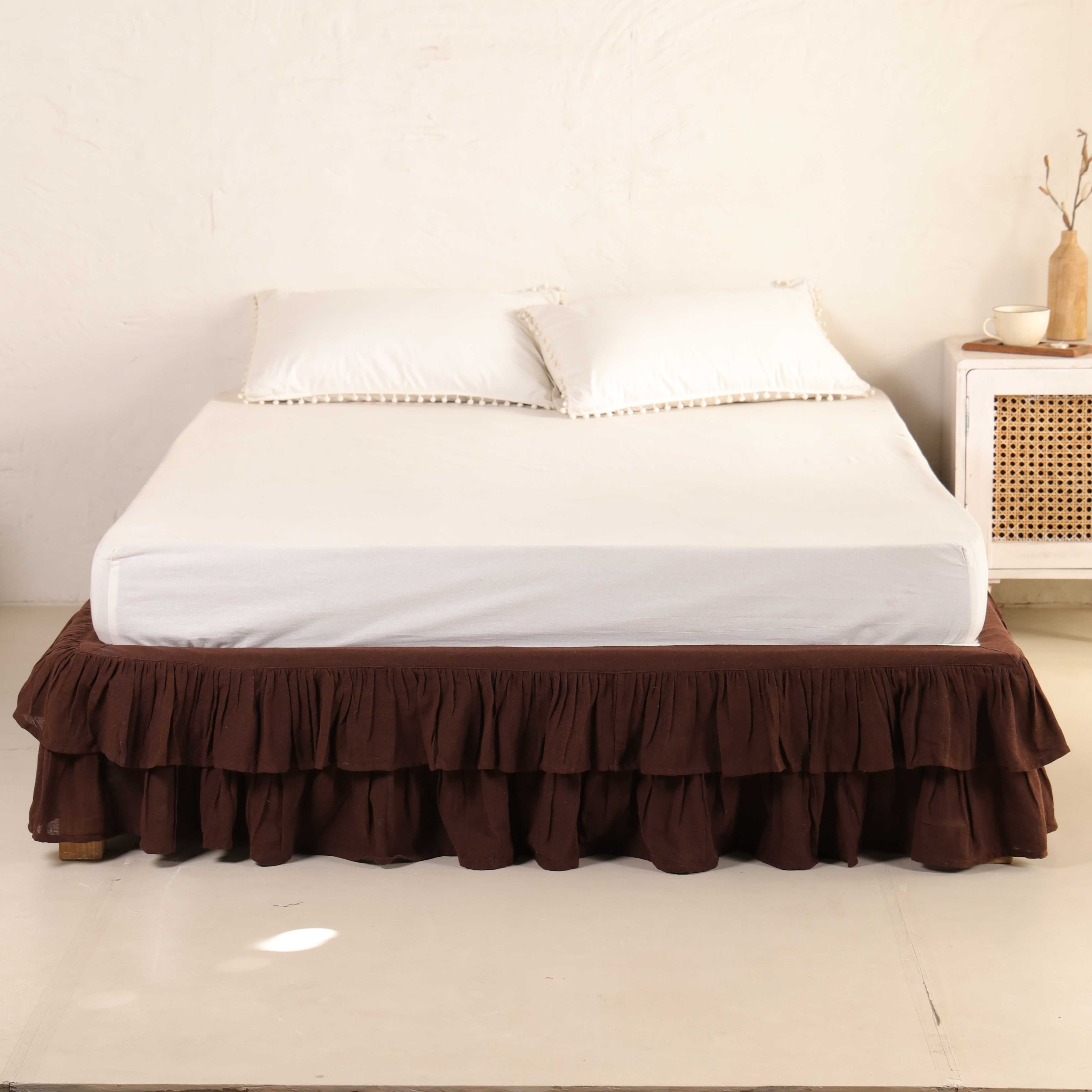 Chocolate Truffle Tiered Bedskirt – Boho Ruffled Bed Valance & Luxury Dust Ruffle
