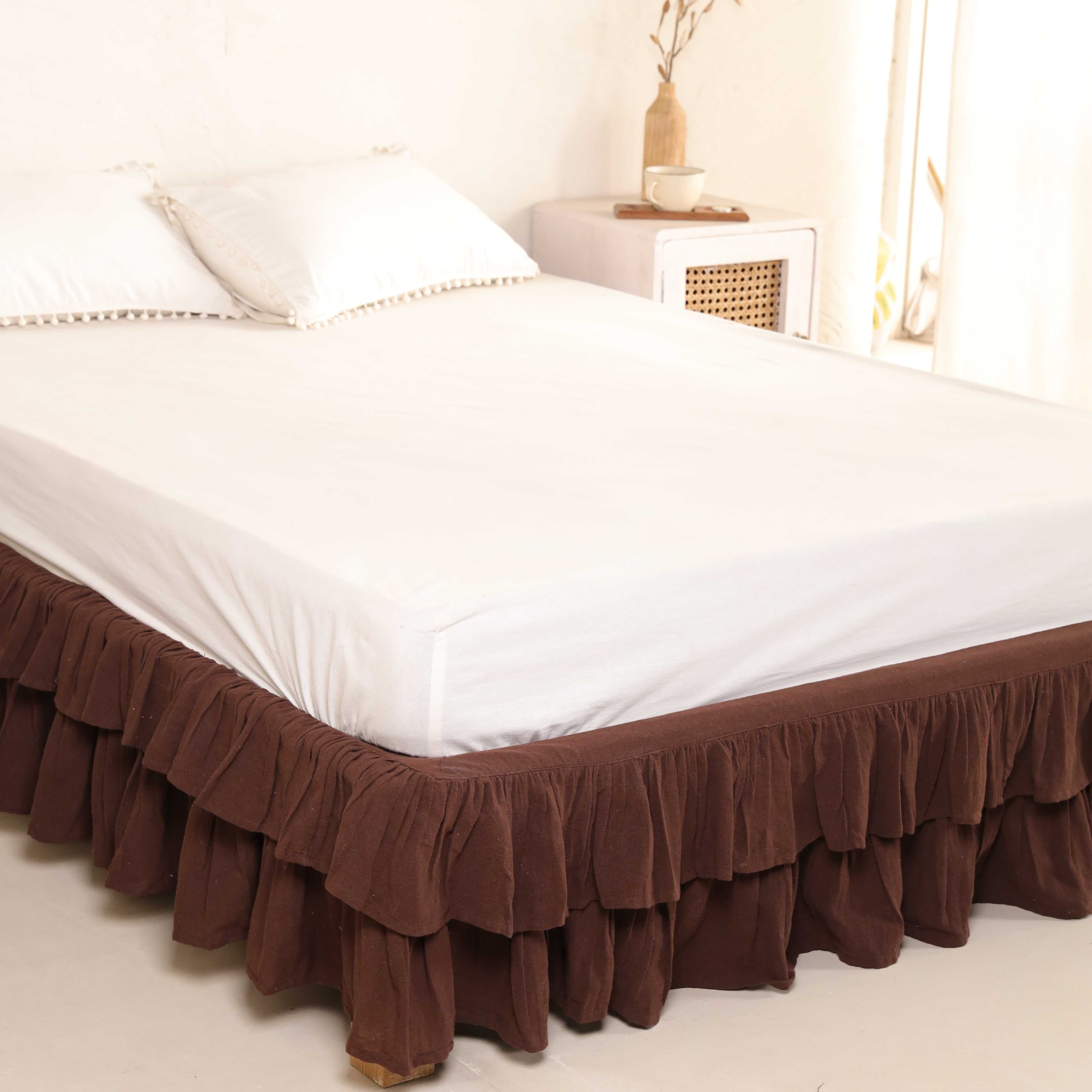 Chocolate Truffle Tiered Bedskirt – Boho Ruffled Bed Valance & Luxury Dust Ruffle