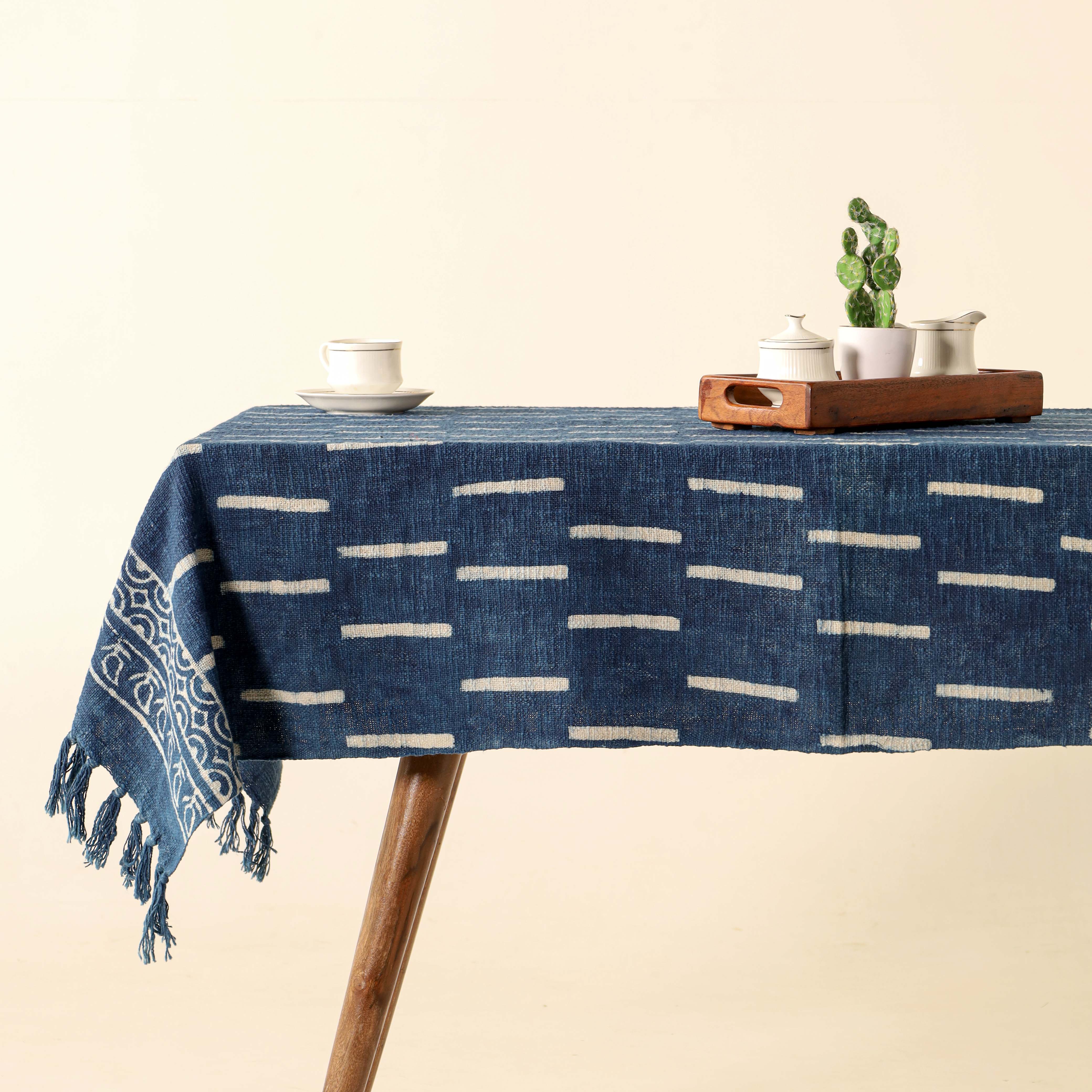 Blue with White Stripe Cotton Tablecloth