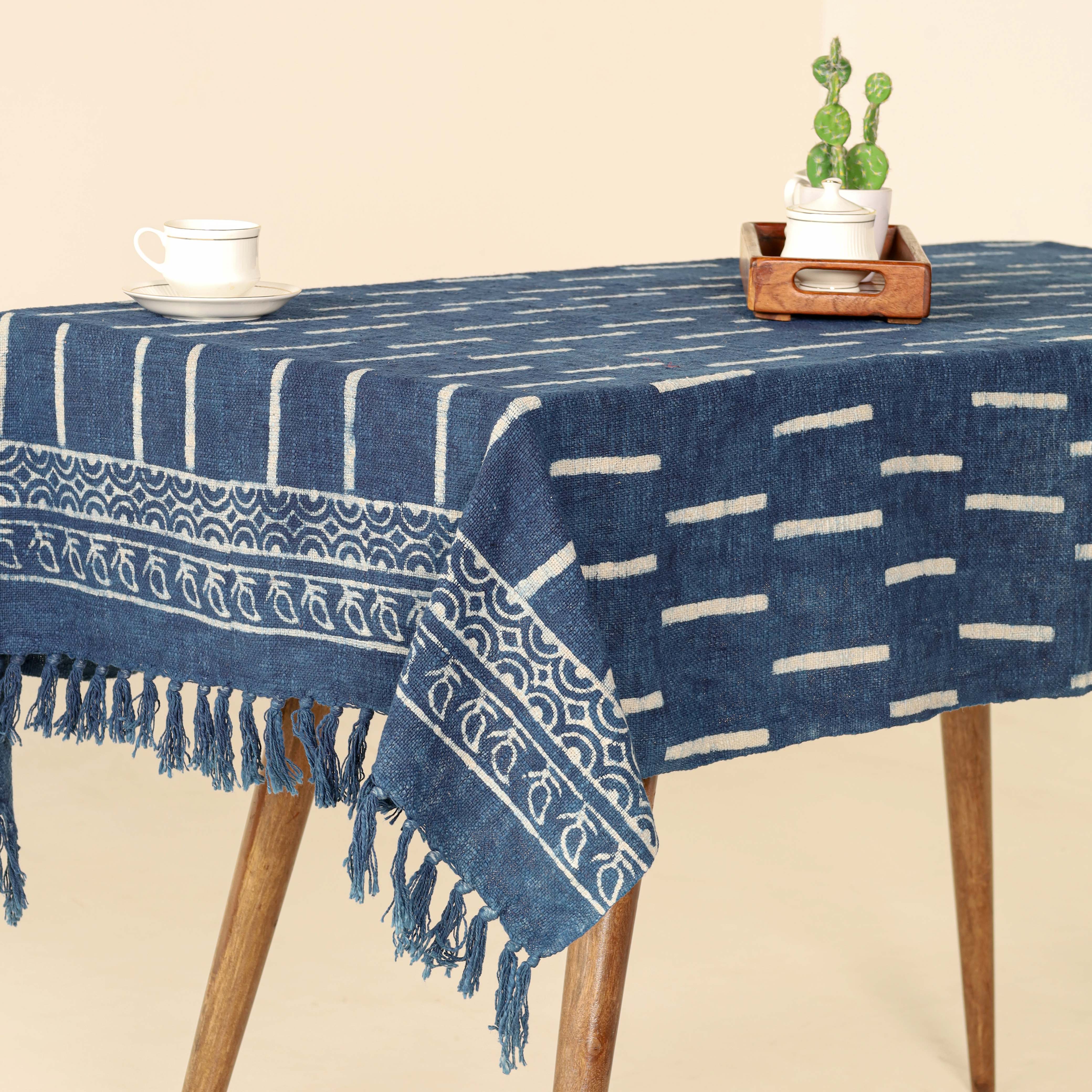 Blue with White Stripe Cotton Tablecloth