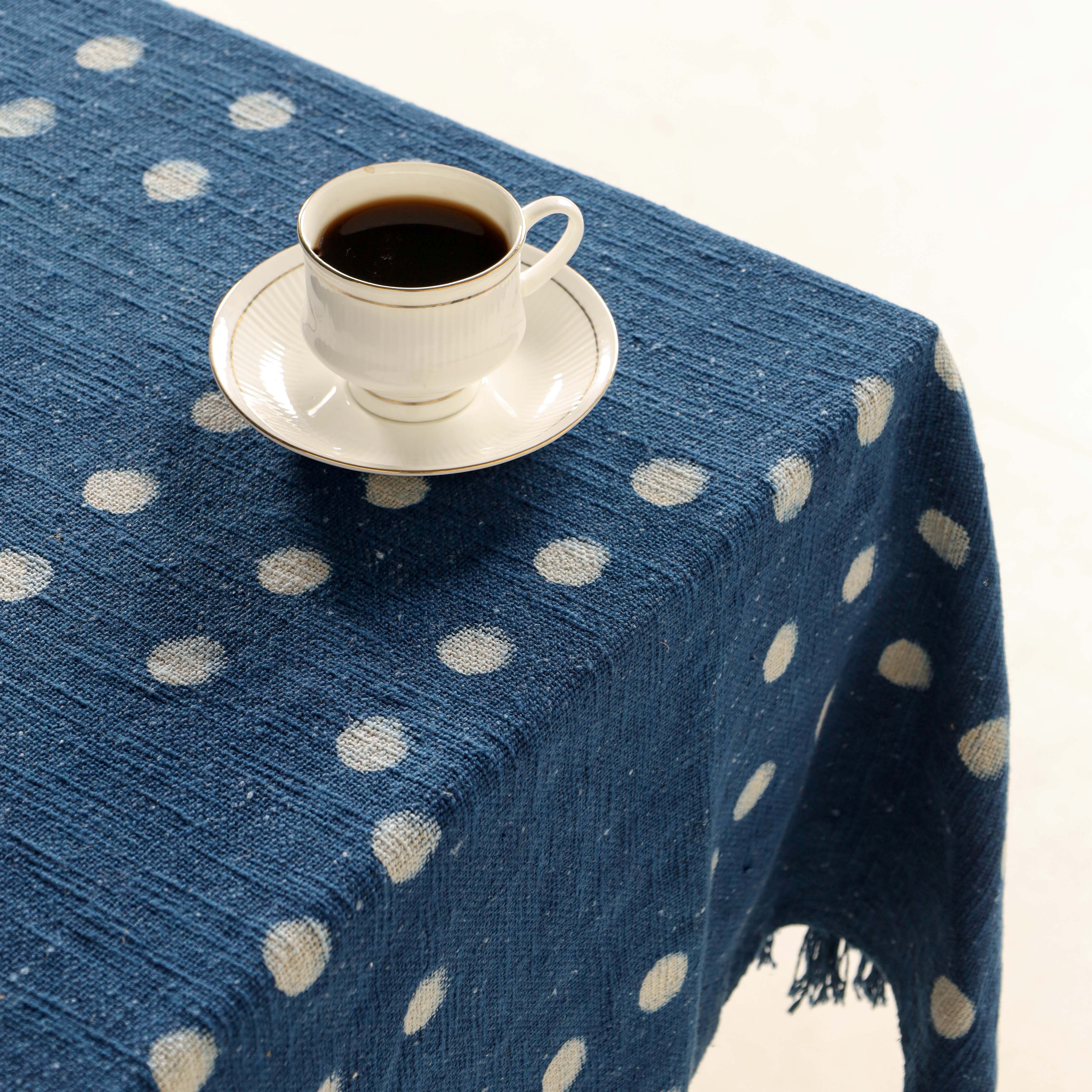 Blue White Dotted Cotton Tablecloth
