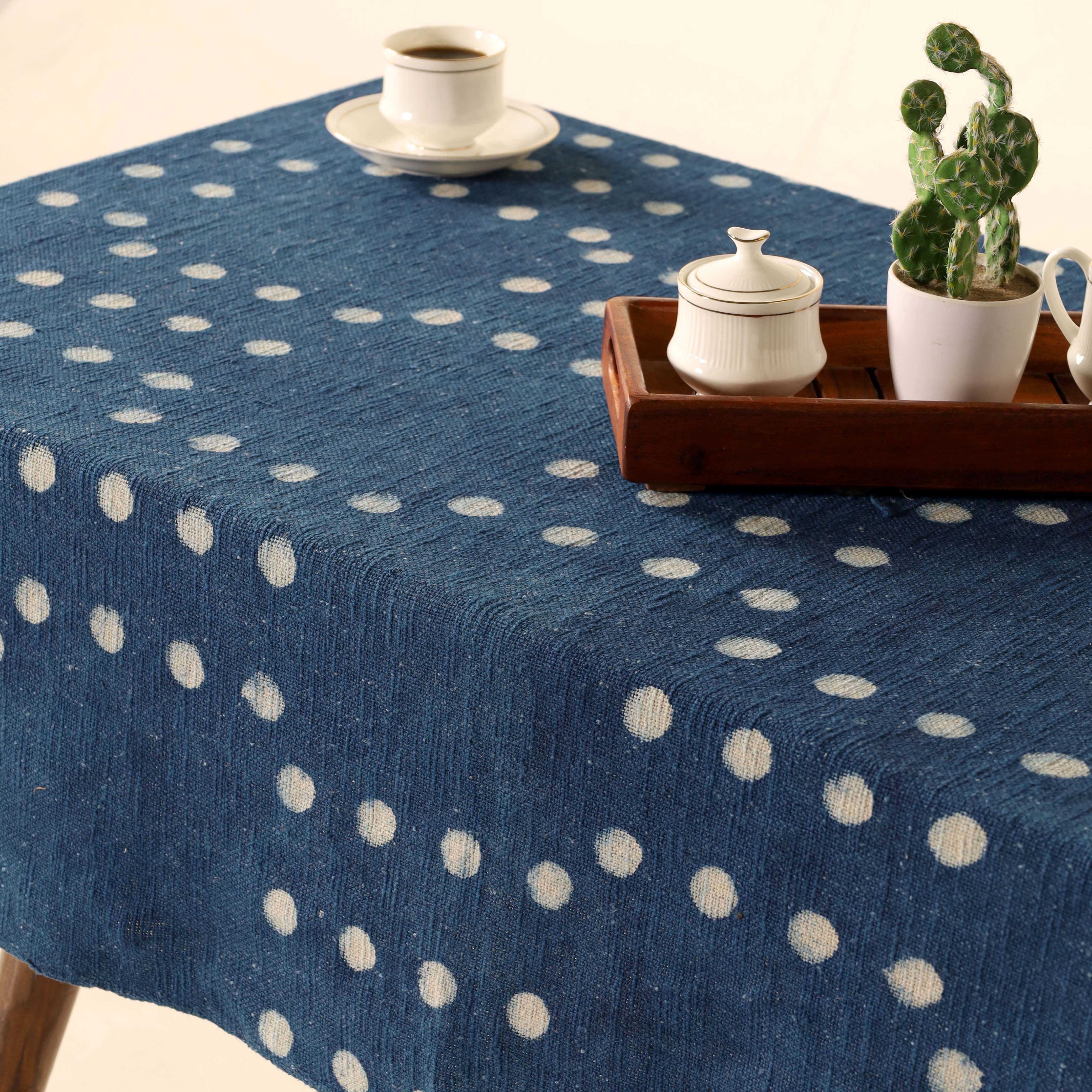 Blue White Dotted Cotton Tablecloth