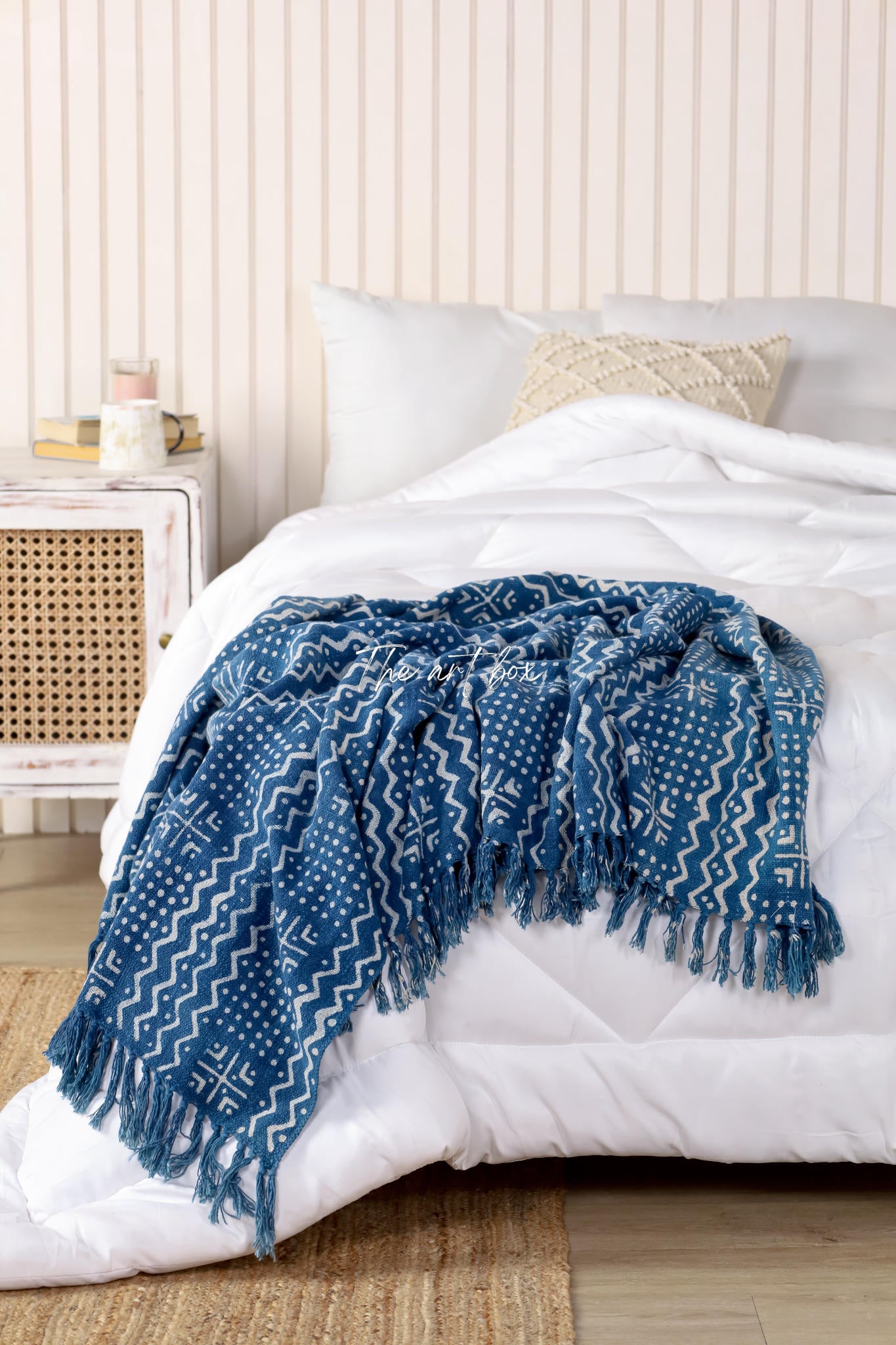 Boho Mudcloth Indigo Print Throw
