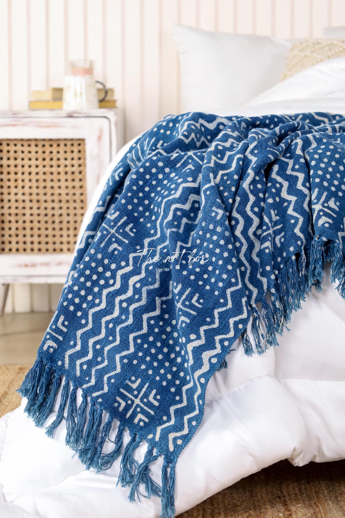 Boho Mudcloth Indigo Print Throw