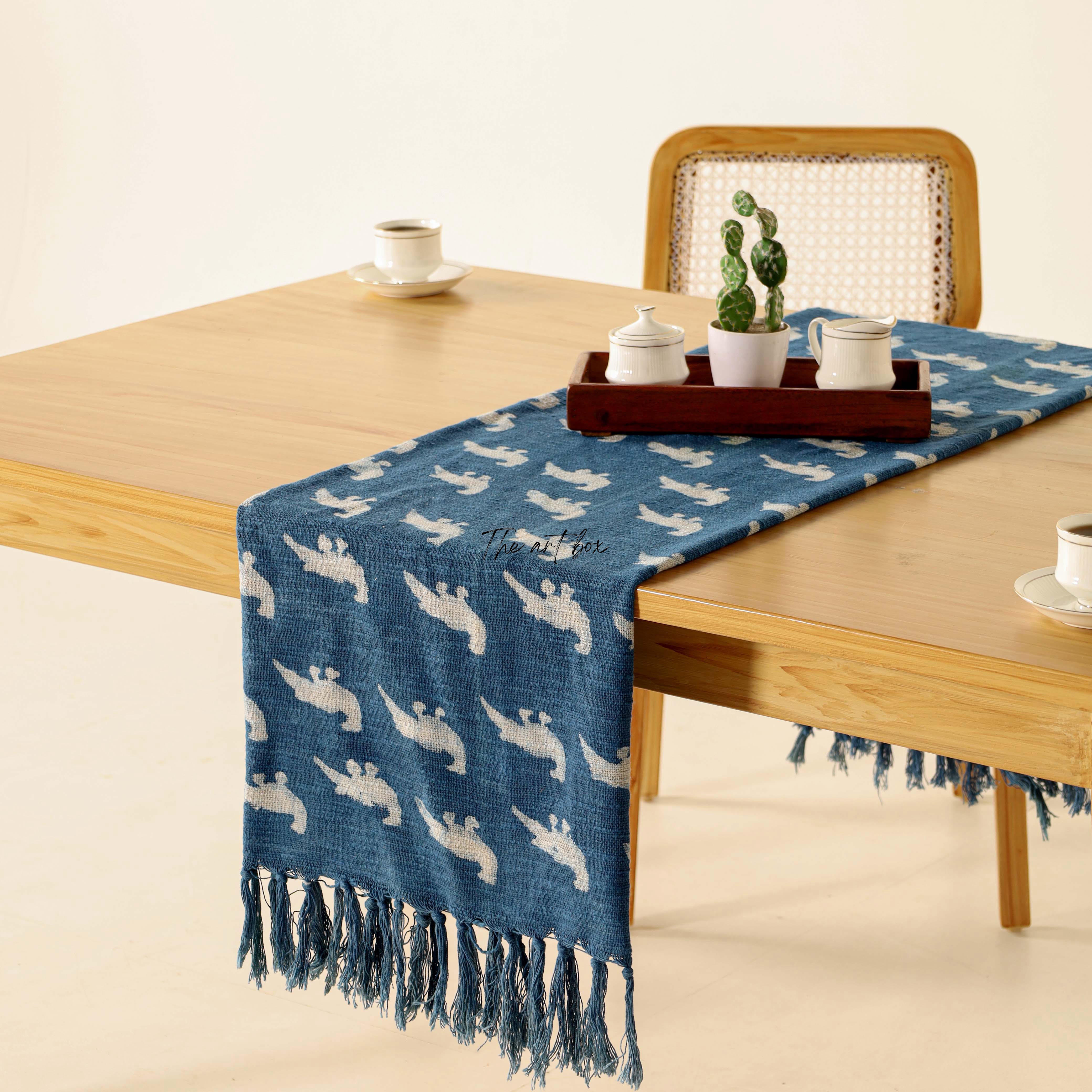 Blue Printed Cotton Table Runner