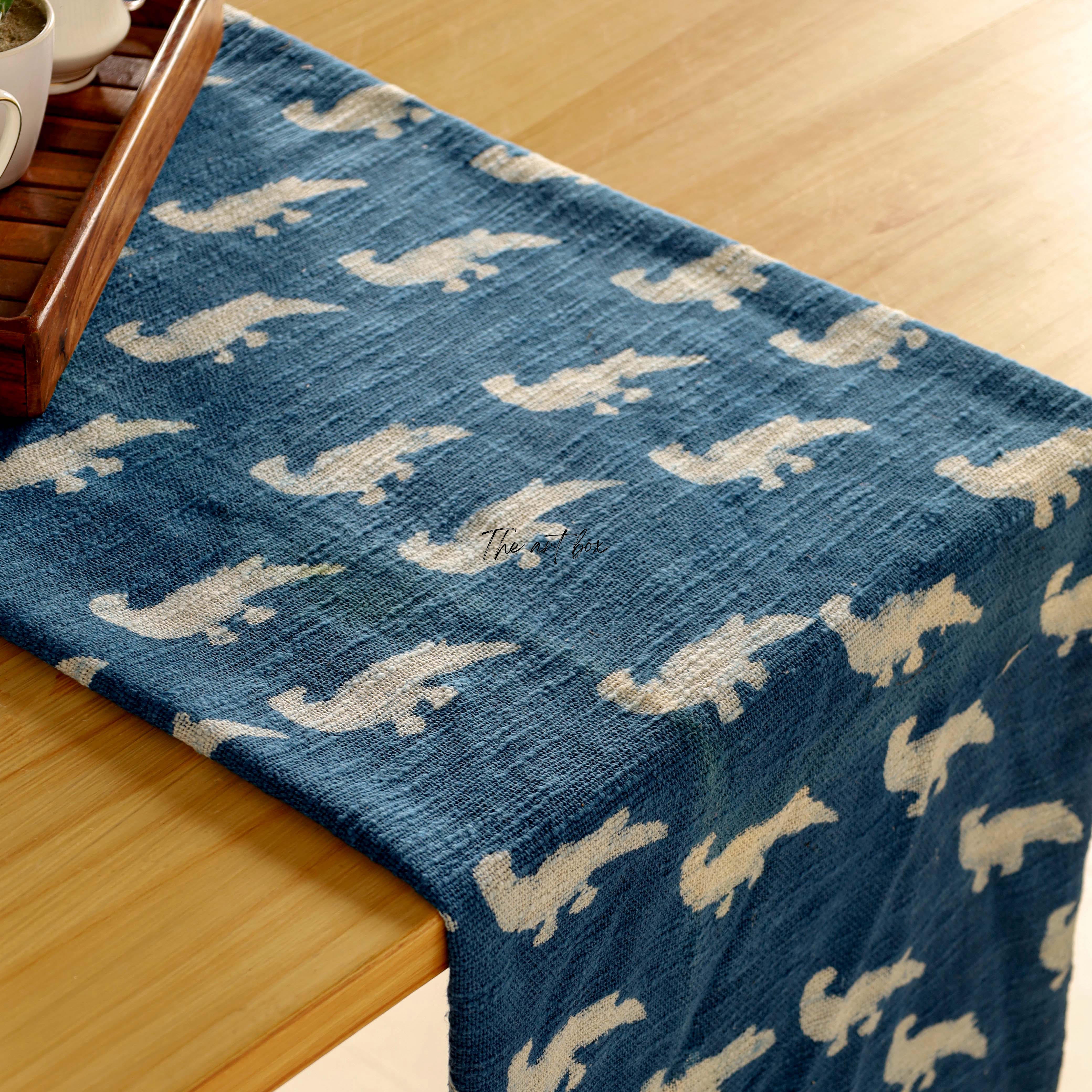 Blue Printed Cotton Table Runner