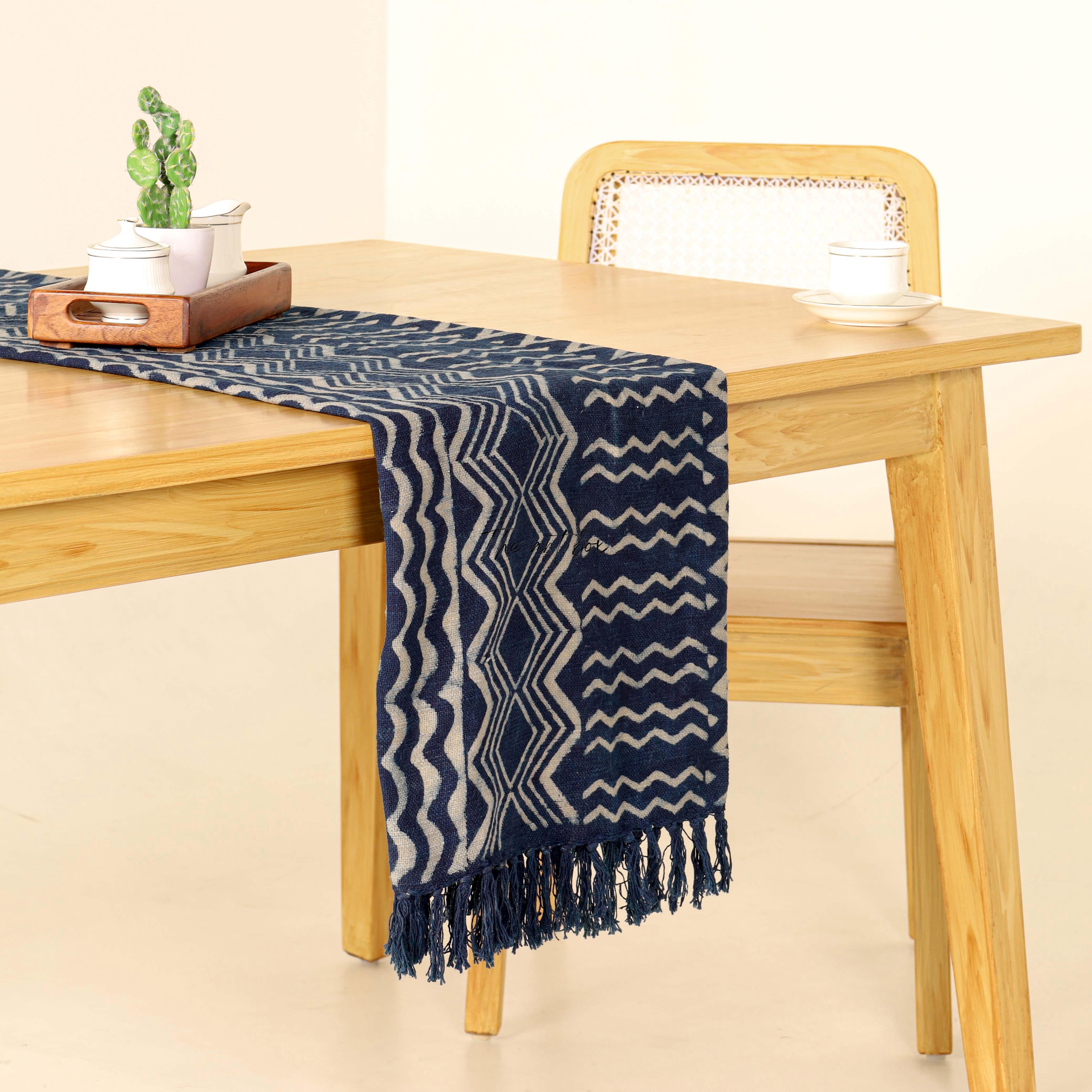 Blue Printed Cotton Table Runner