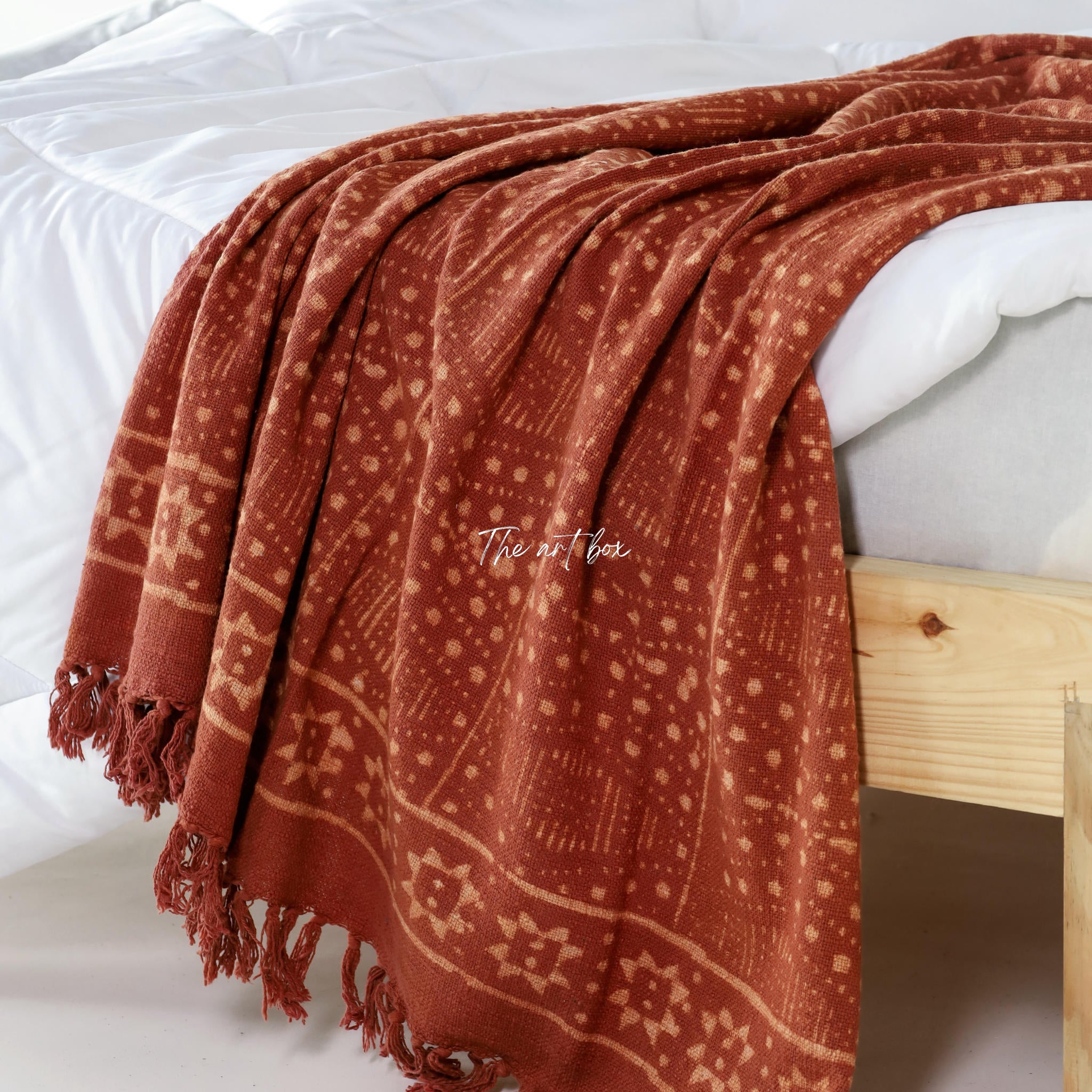 Hand Block Orange Daabu Print Throw