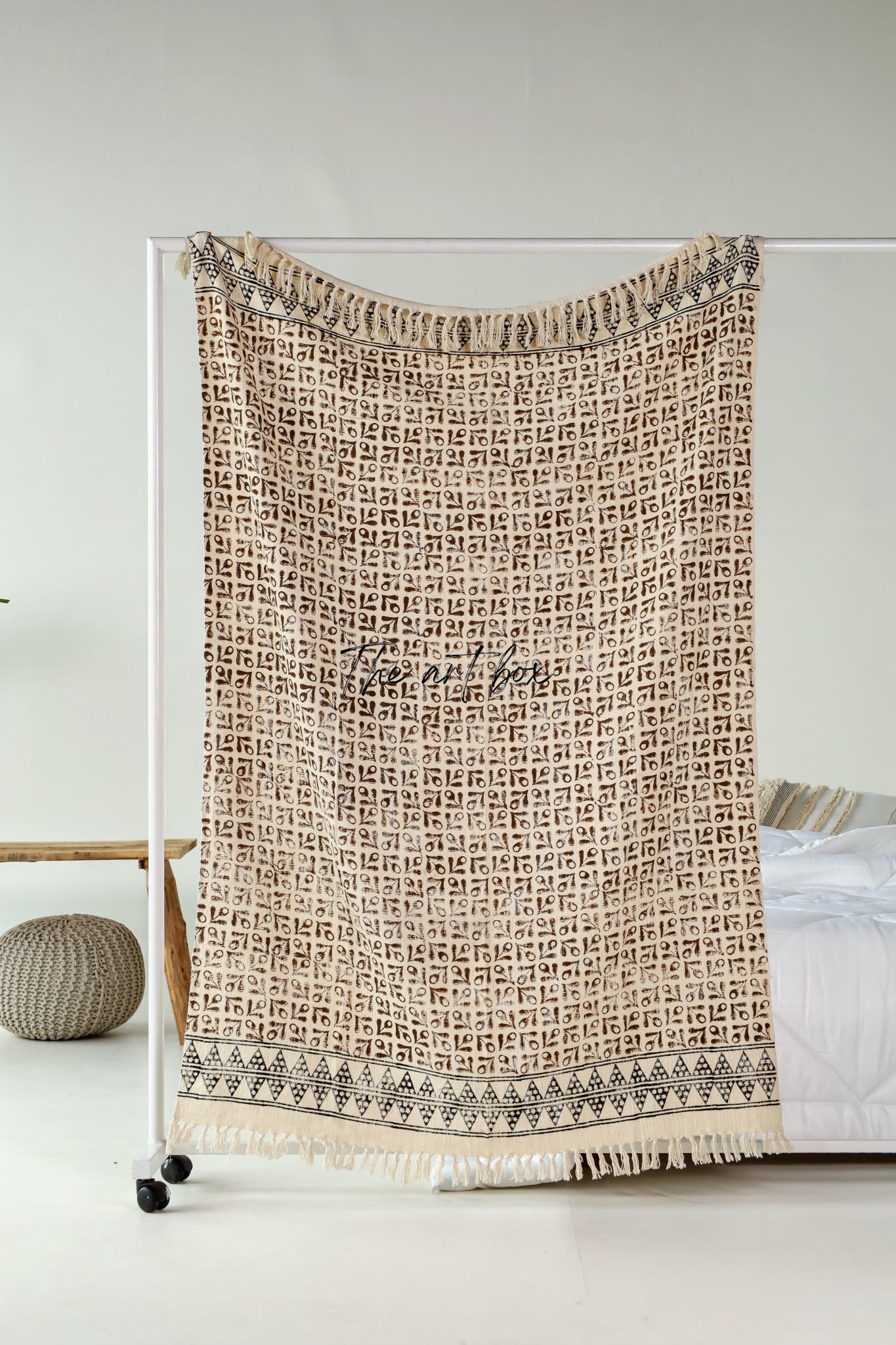 Floral Embroidered Pigment Print Throw