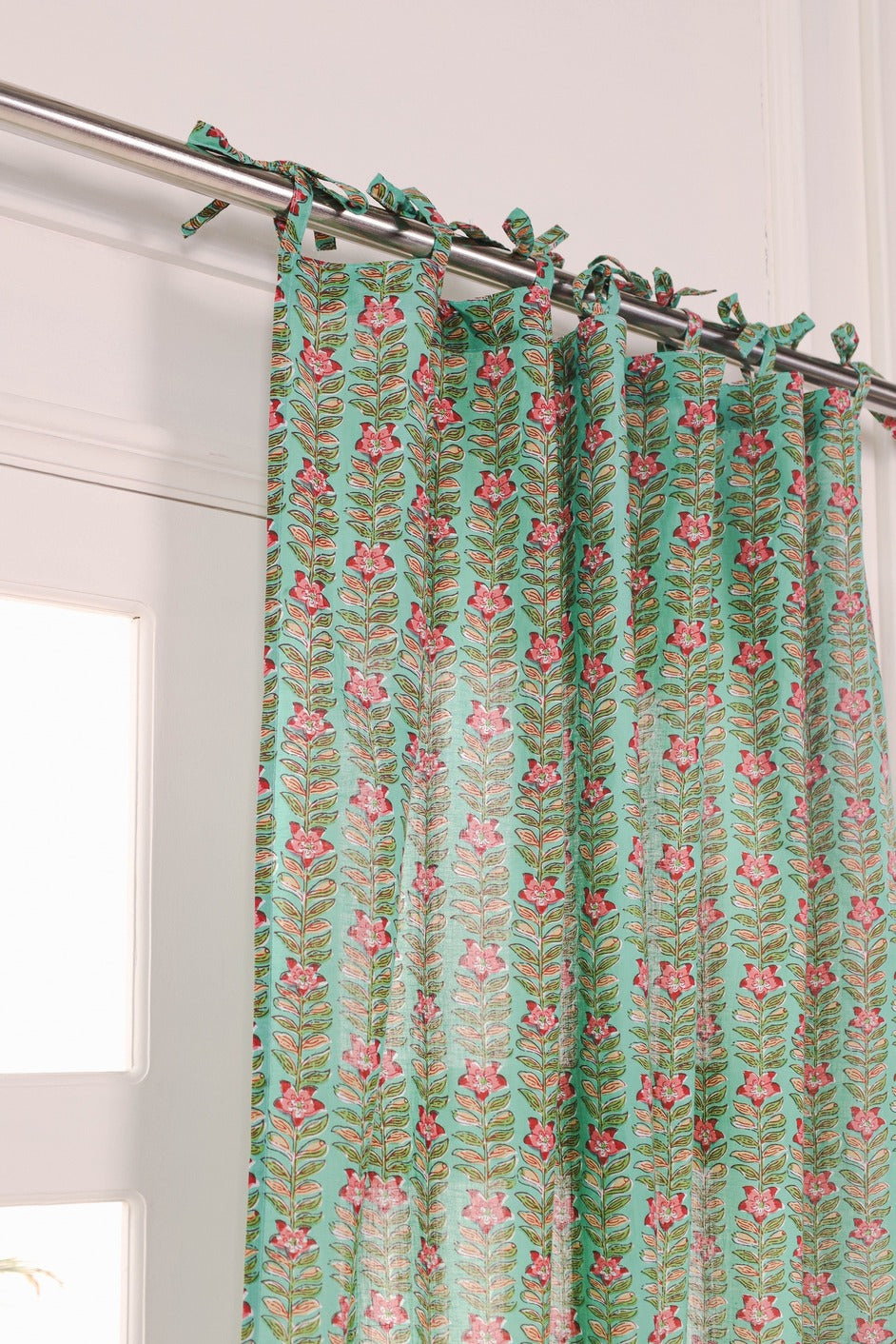 Green Ditsy Floral Printed Curtain 1 Panel Set