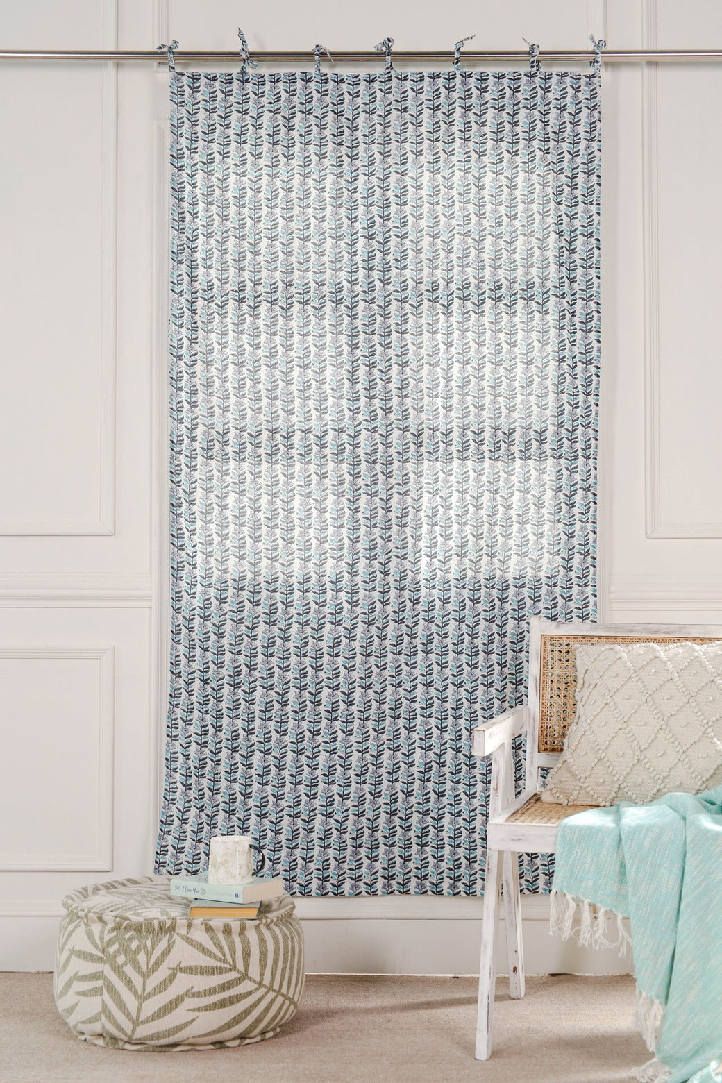 Light Blue Floral Printed Curtain