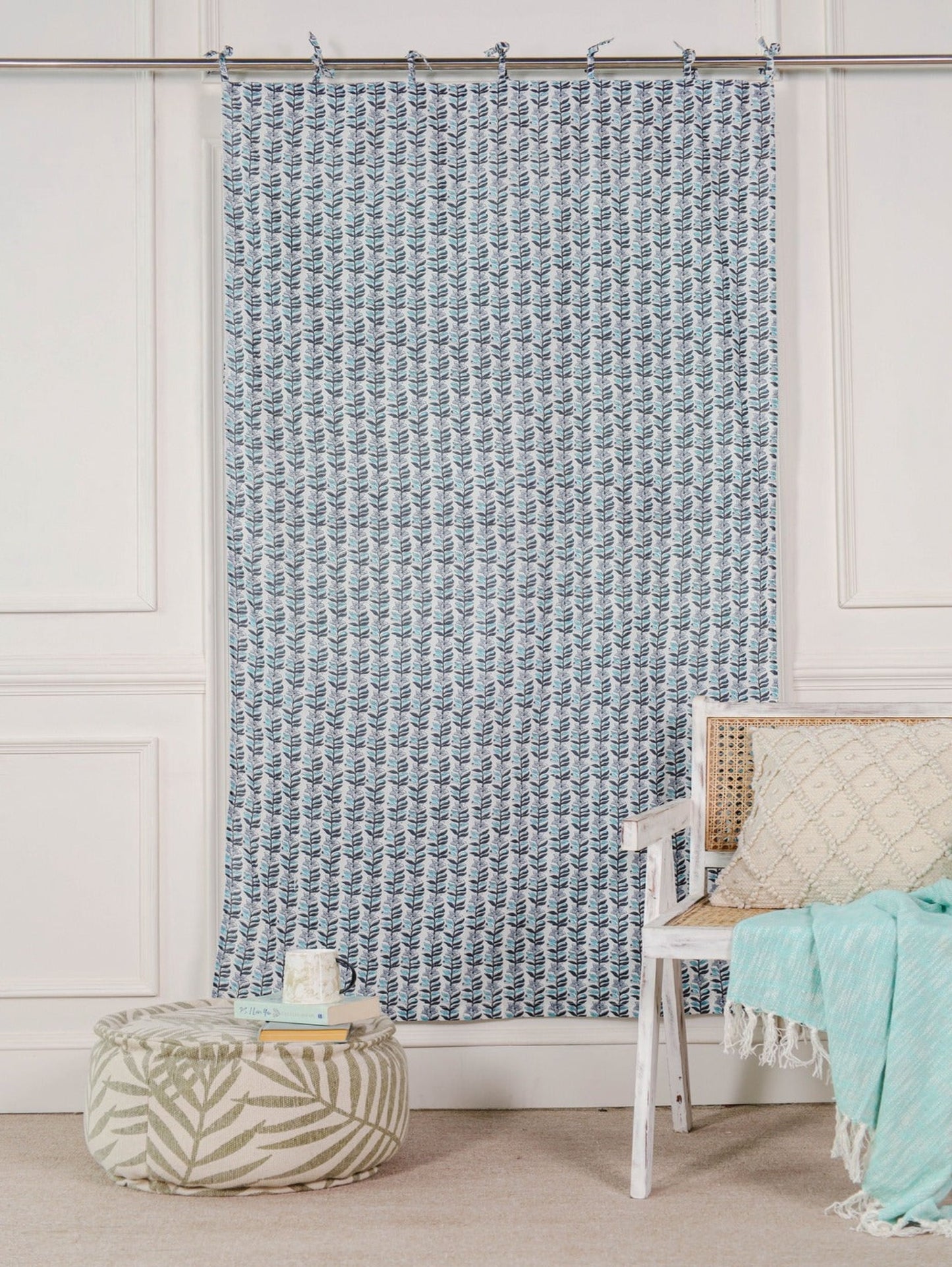Light Blue Floral Printed Curtain