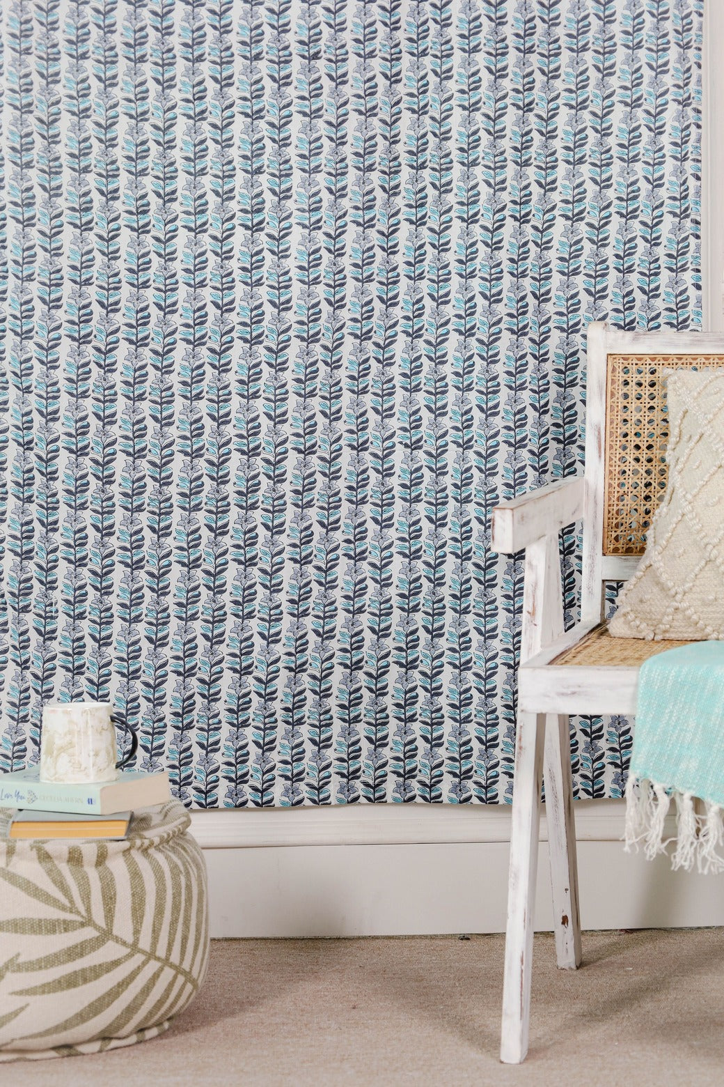Light Blue Floral Printed Curtain