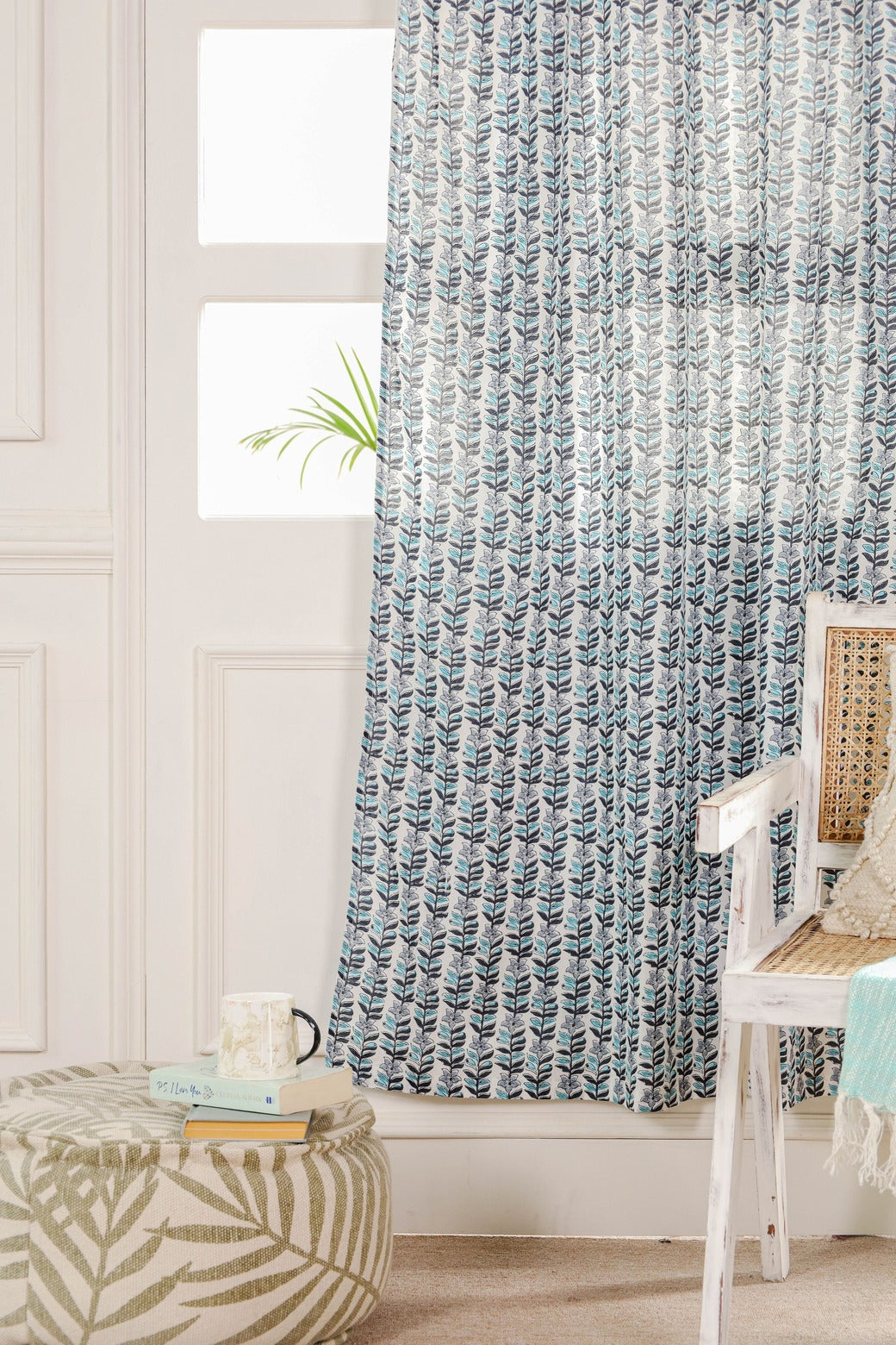 Light Blue Floral Printed Curtain