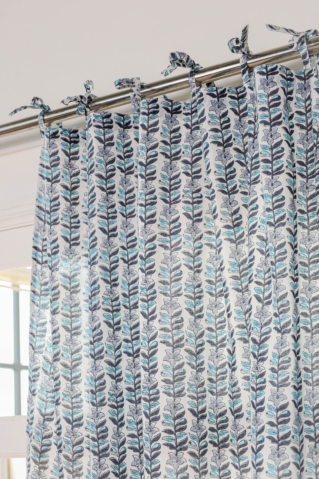 Light Blue Floral Printed Curtain