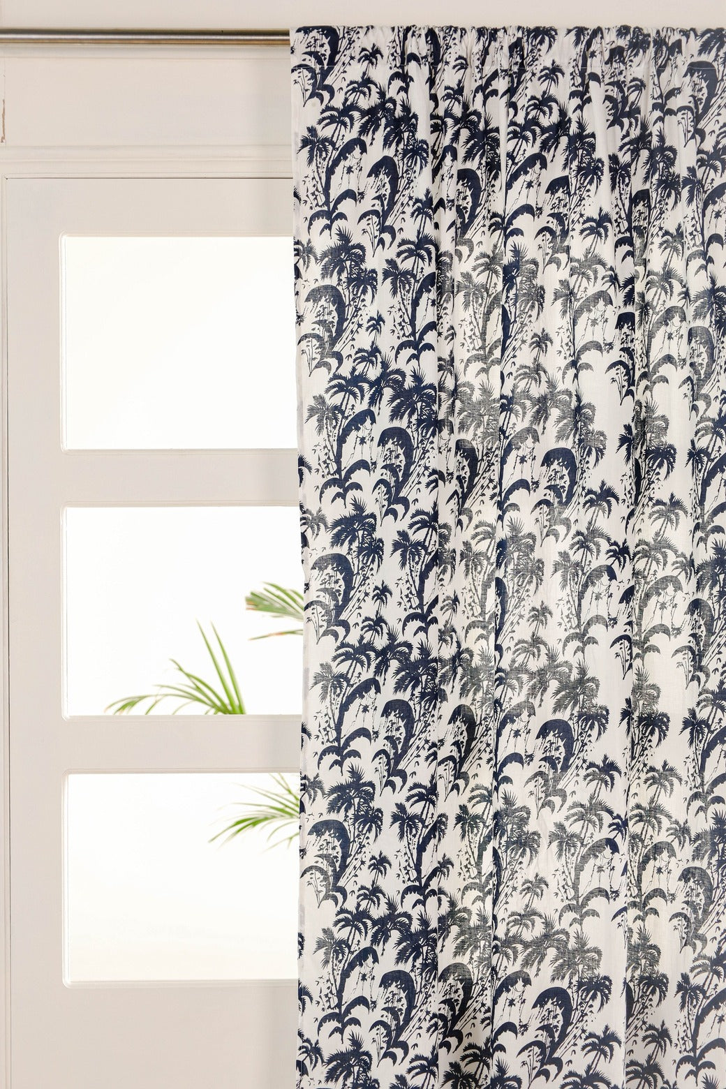 Blue Floral Printed Rod Pocket Curtain 1 Panel Set