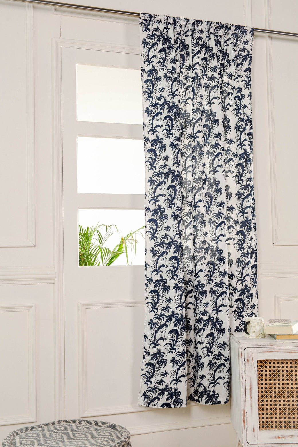 Blue Floral Printed Rod Pocket Curtain 1 Panel Set
