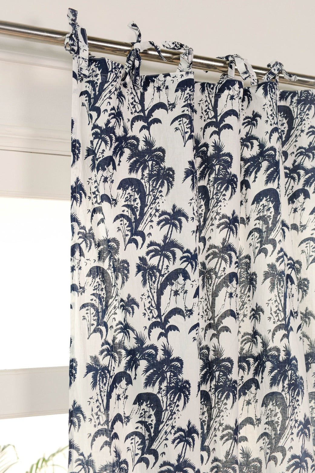 Blue Floral Printed Tie Top Curtain -1 Panel set