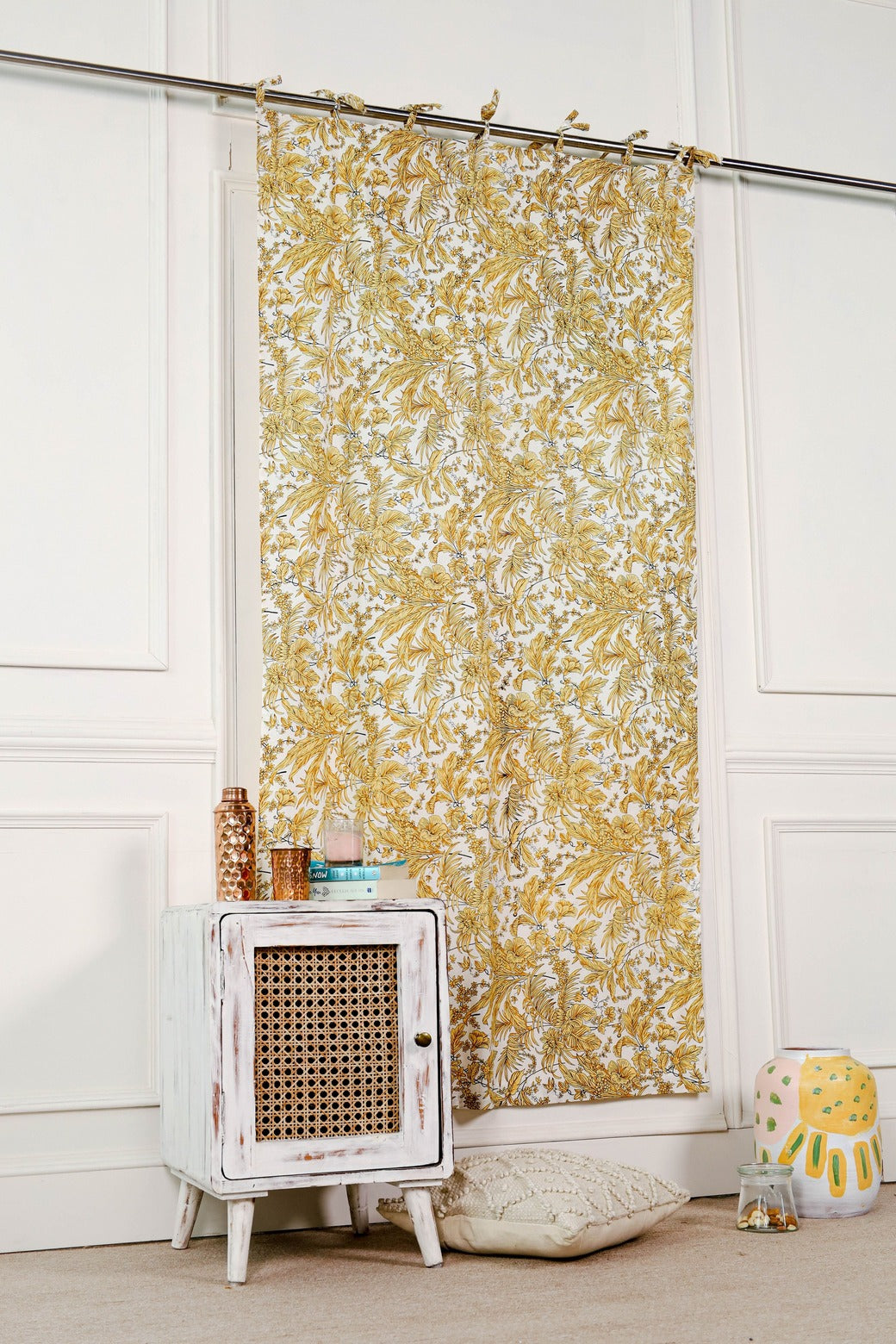 Yellow Tropical Printed Curtain - 1 Panel set