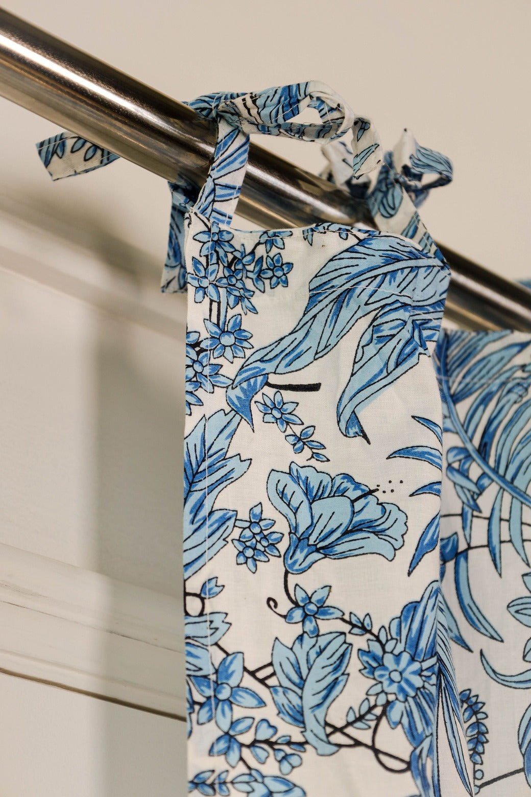 White and Blue Tropical Printed Curtain - 1 Panel Set