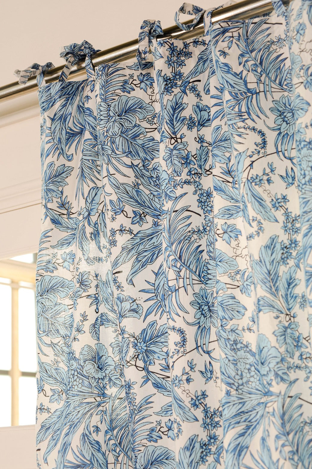 White and Blue Tropical Printed Curtain - 1 Panel Set