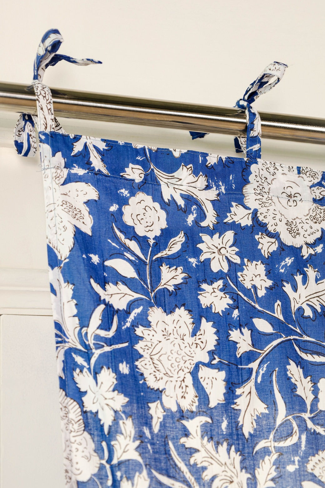 Blue and White Floral Printed Curtain - 1 Panel Set