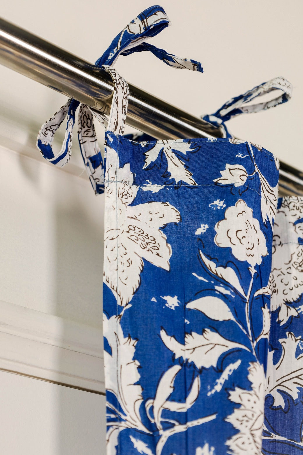Blue and White Floral Printed Curtain - 1 Panel Set