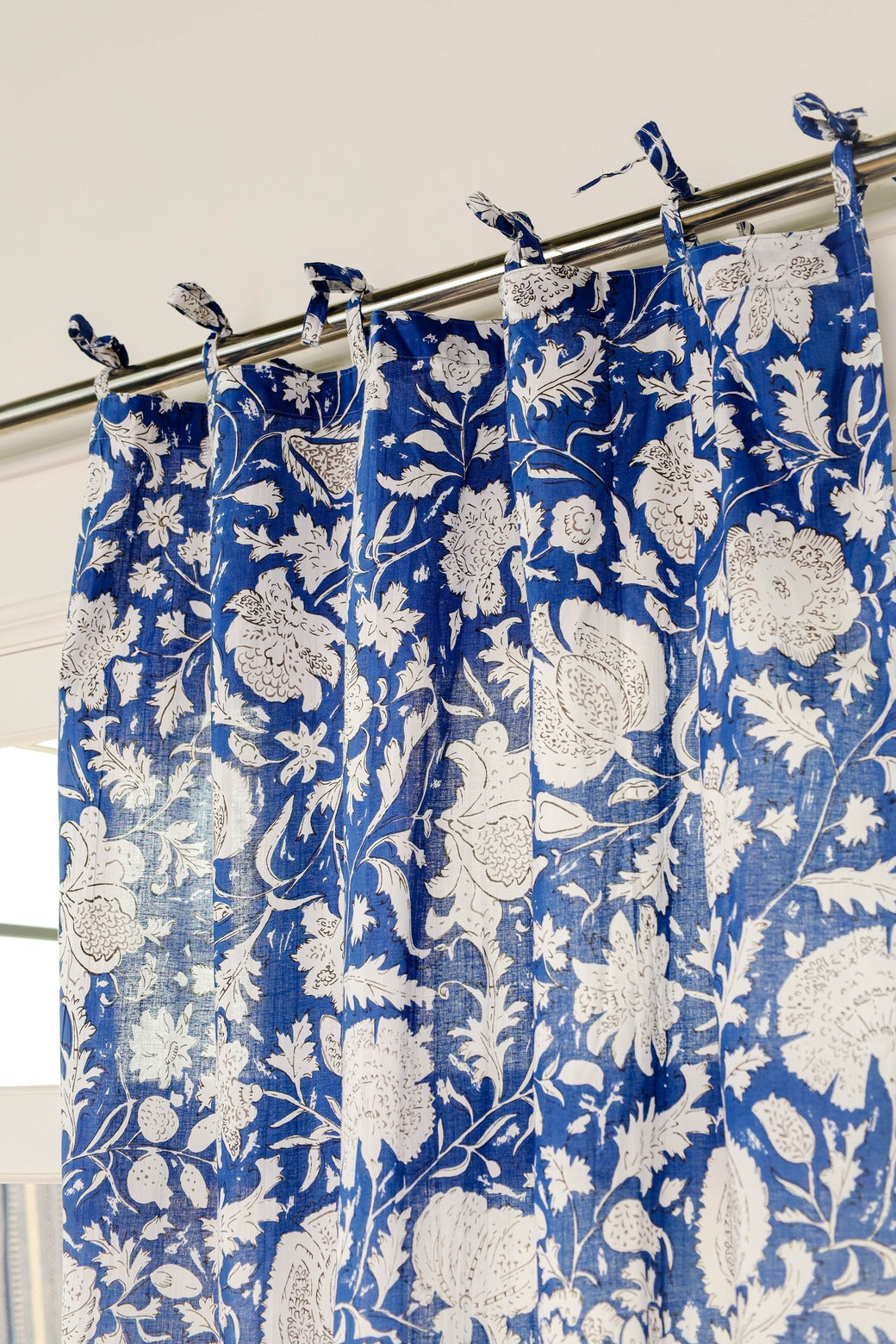 Blue and White Floral Printed Curtain - 1 Panel Set